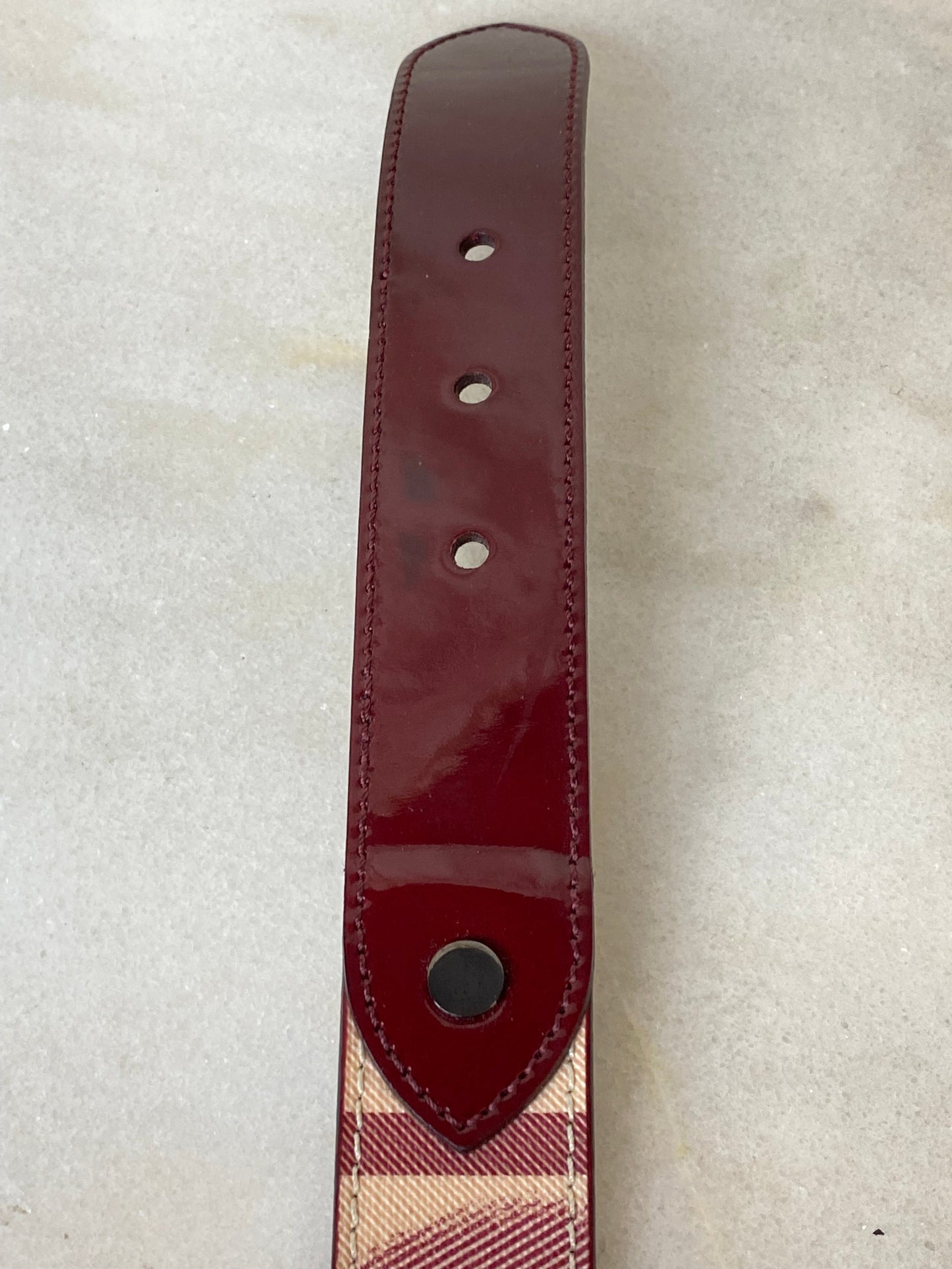 Burberry Dark Red Vernis House Check Belt 44