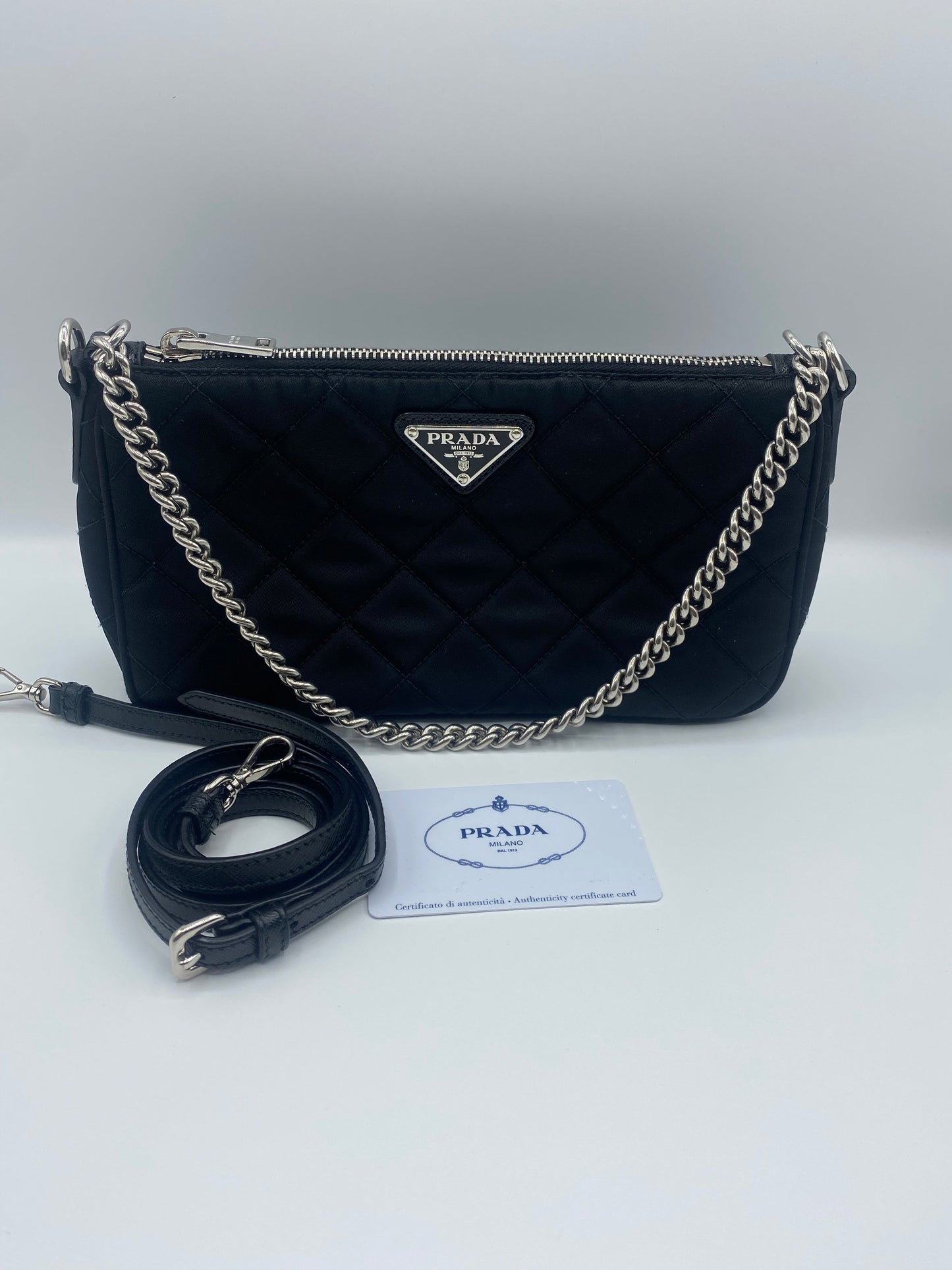 Prada Quilted Tessuto Nylon Chain Black