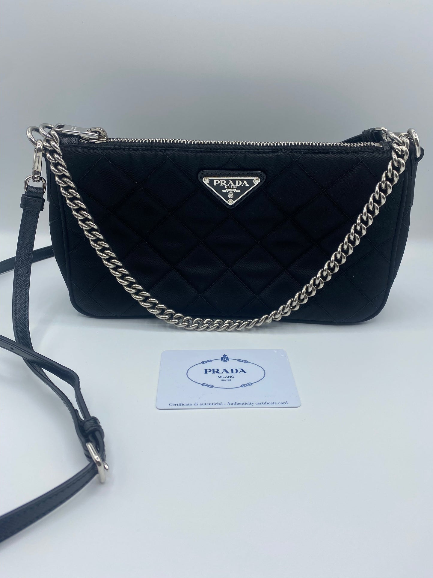 Prada Quilted Tessuto Nylon Chain Black