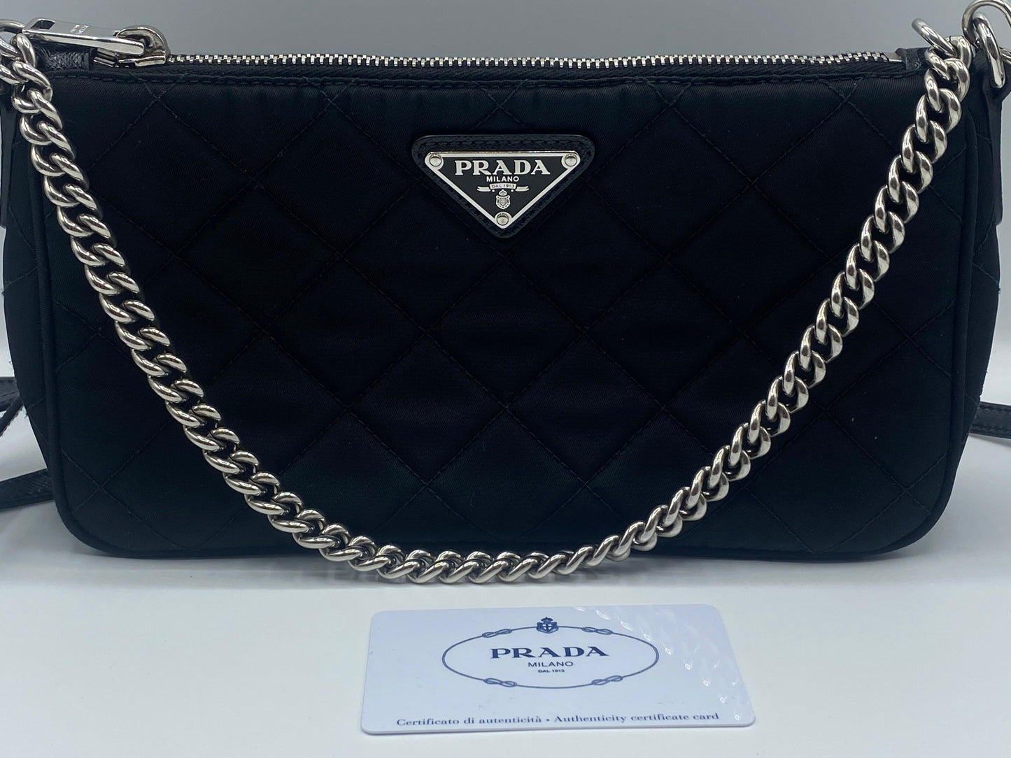 Prada Quilted Tessuto Nylon Chain Black
