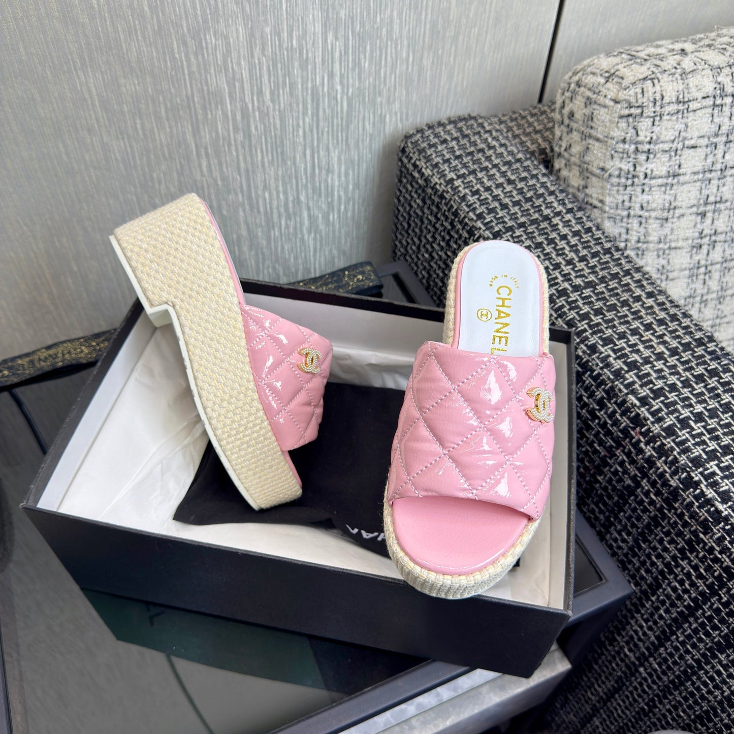 CHANEL 25S Espadrille Platform Wedge Slides