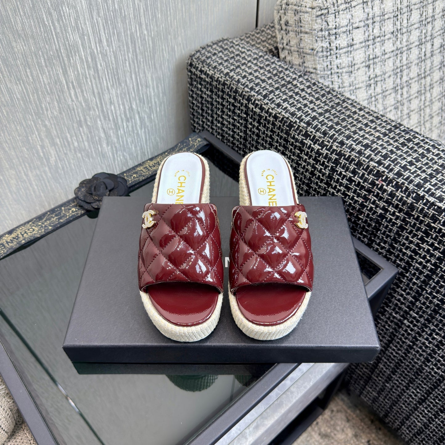CHANEL 25S Espadrille Platform Wedge Slides