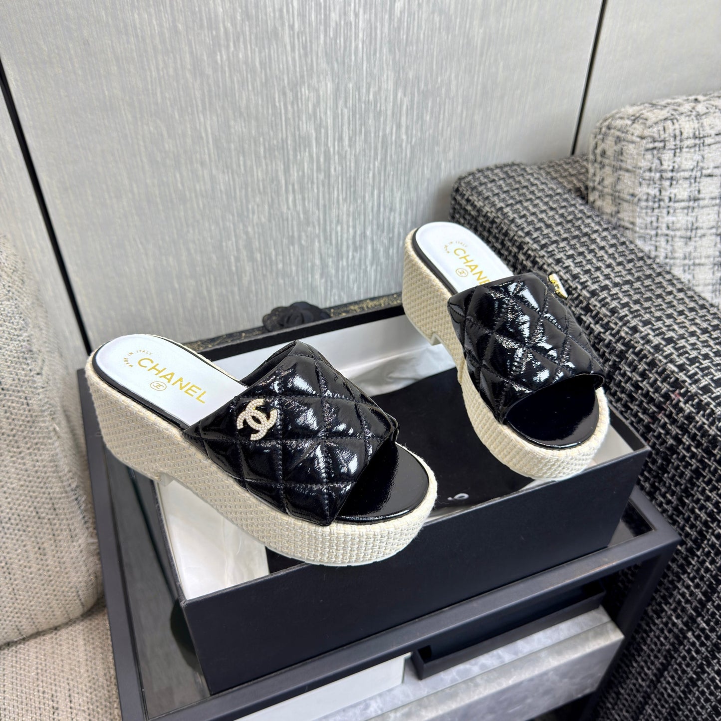 CHANEL 25S Espadrille Platform Wedge Slides