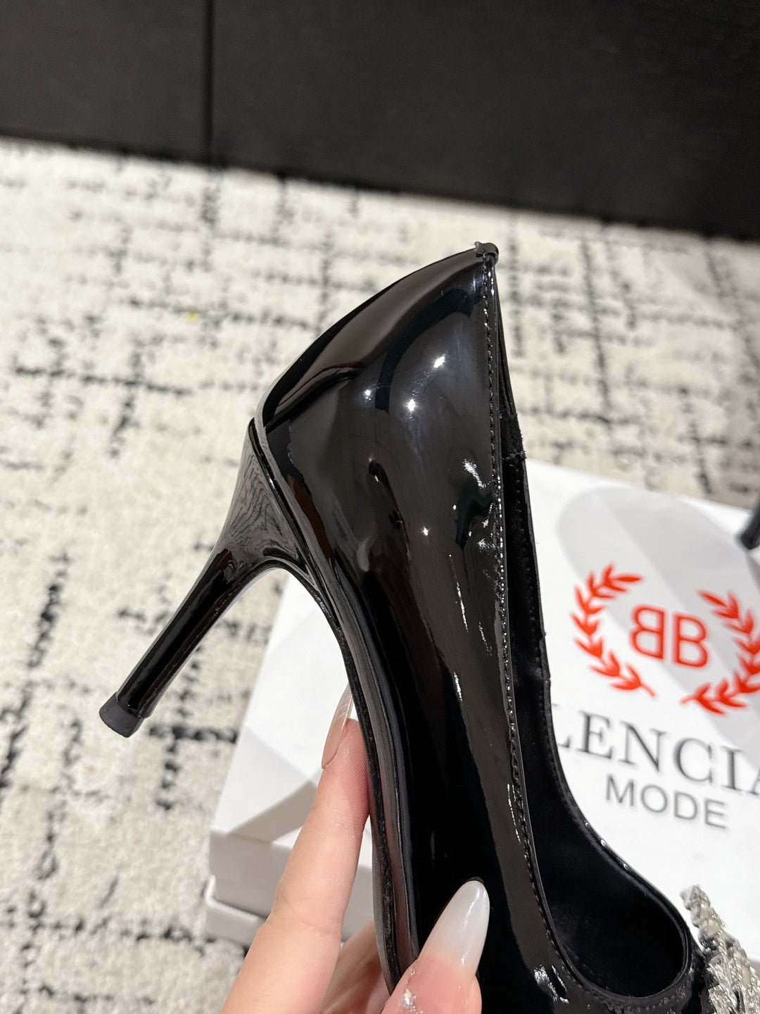 Balanciaga POINTED HIGH PUMPS IN BLACK PATENT CALFSKIN WITH CRYSTAL BUCKLE