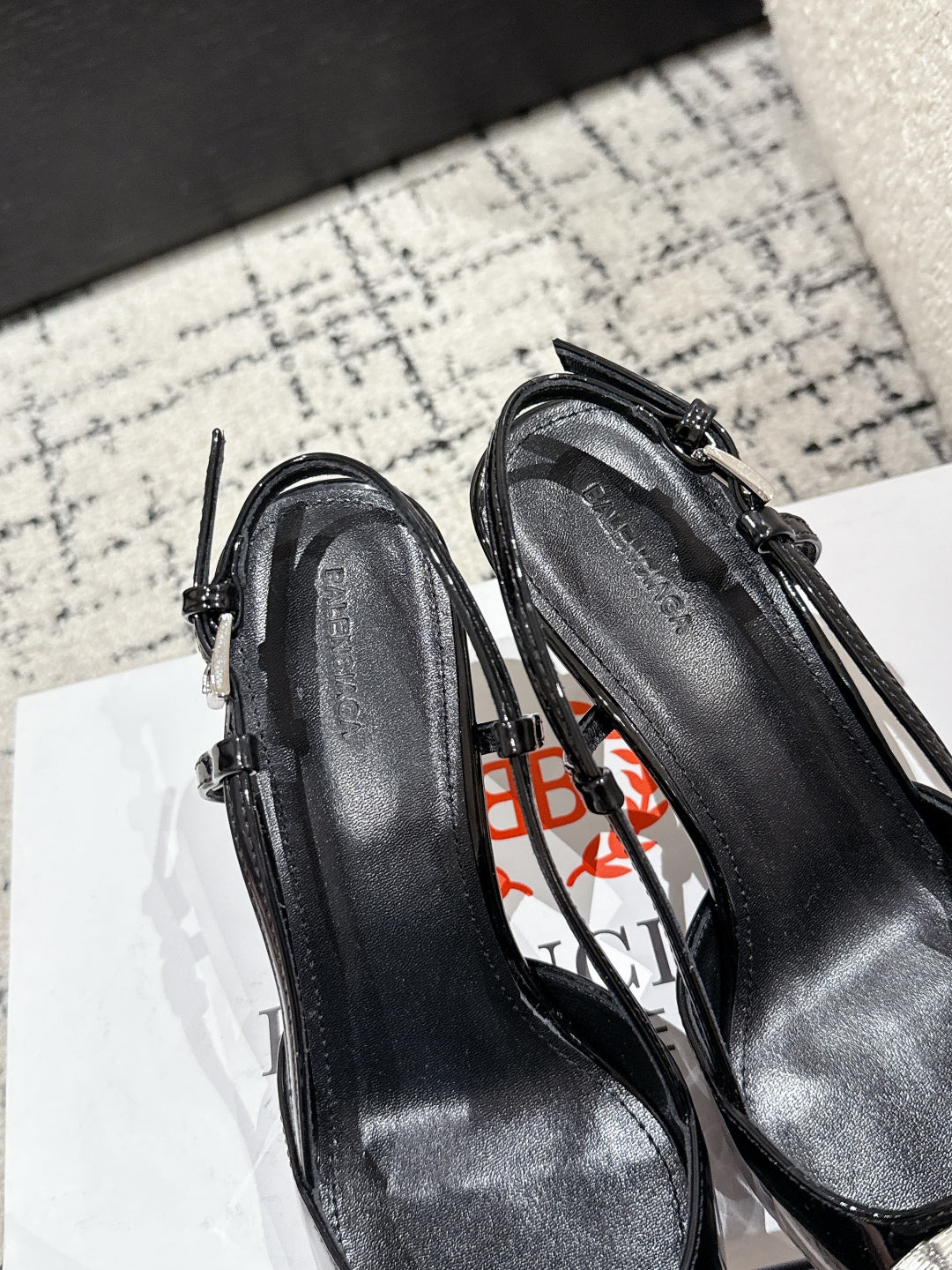 Balanciaga POINTED HIGH SLINGBACK IN BLACK PATENT CALFSKIN WITH CRYSTAL BUCKLE