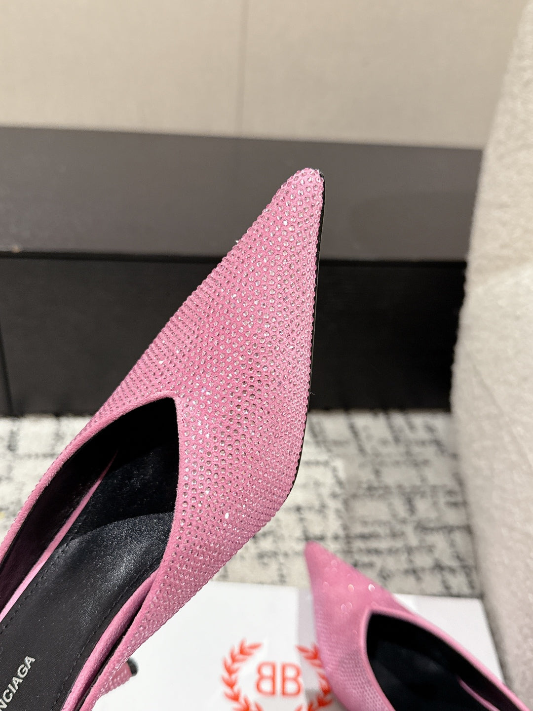 Balanciaga KNIFE 65MM HIGH MULE IN SHOCKING PINK SUEDE ATTACHED FULL CRYSTALS