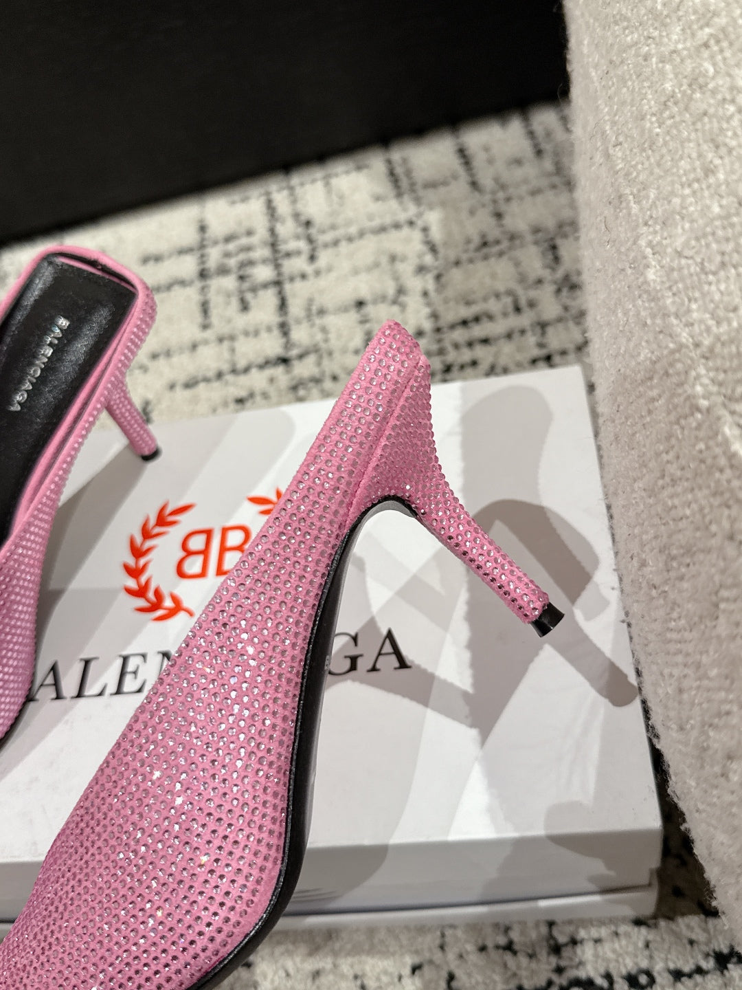 Balanciaga KNIFE 65MM HIGH MULE IN SHOCKING PINK SUEDE ATTACHED FULL CRYSTALS