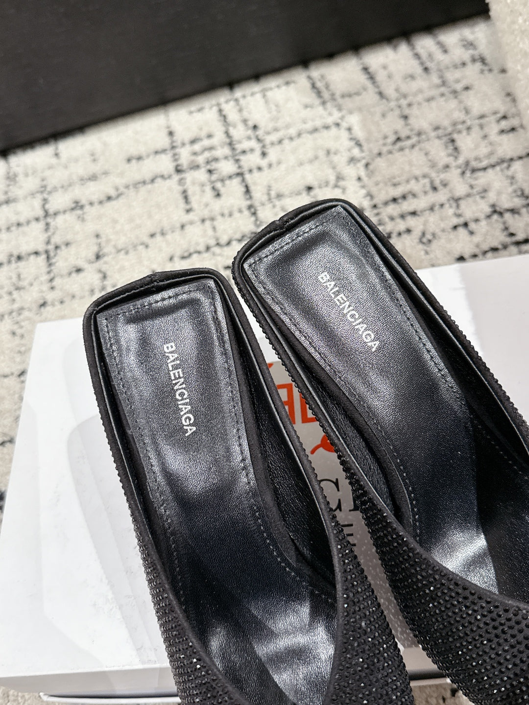 Balanciaga KNIFE 65MM HIGH MULE IN BLACK SUEDE ATTACHED FULL CRYSTALS