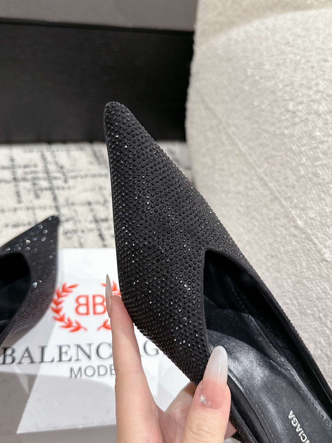 Balanciaga KNIFE 65MM HIGH MULE IN BLACK SUEDE ATTACHED FULL CRYSTALS