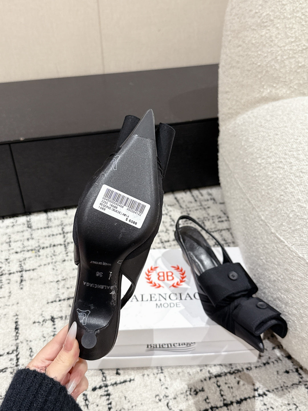 Balanciaga KNIFE CHEMISE 45MM SLINGBACK IN BLACK COTTON AND CALFSKIN