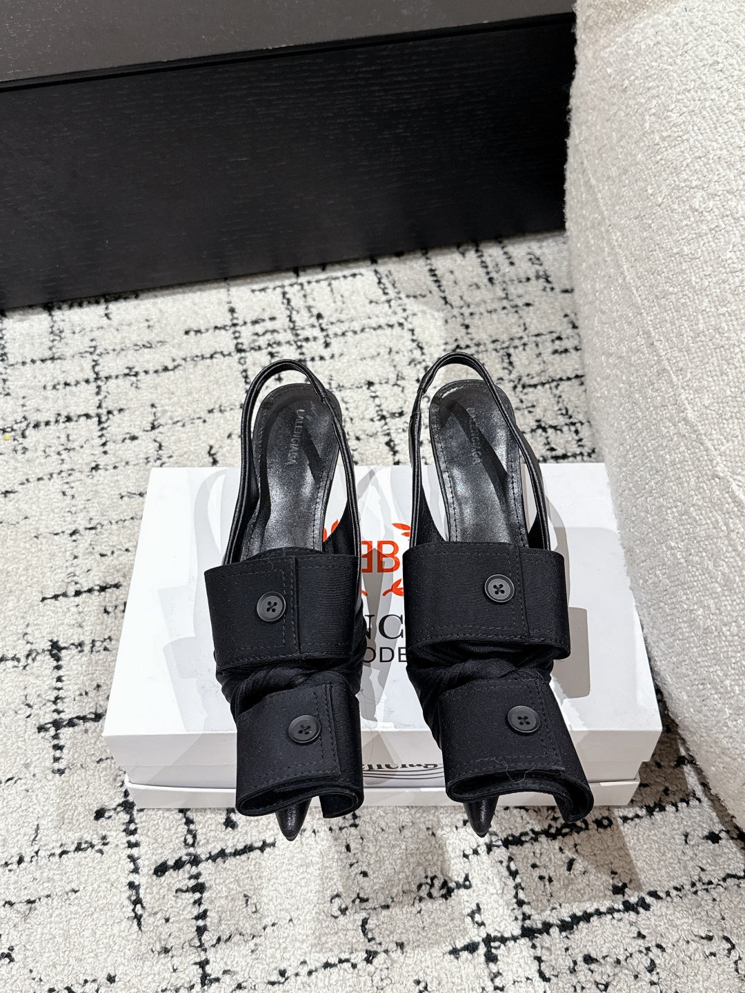 Balanciaga KNIFE CHEMISE 45MM SLINGBACK IN BLACK COTTON AND CALFSKIN