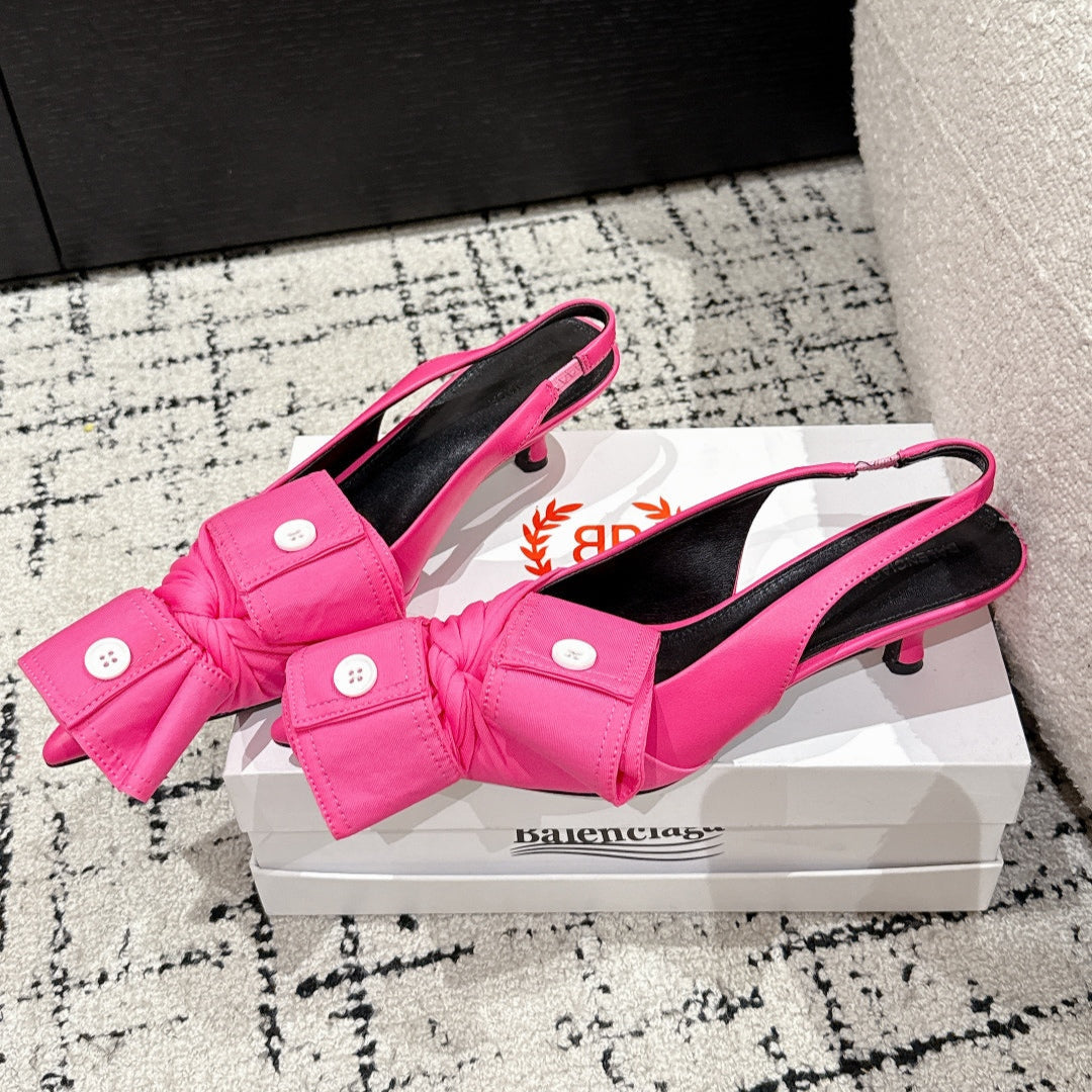 Balanciaga KNIFE CHEMISE 45MM SLINGBACK IN PUNCH PINK COTTON AND CALFSKIN