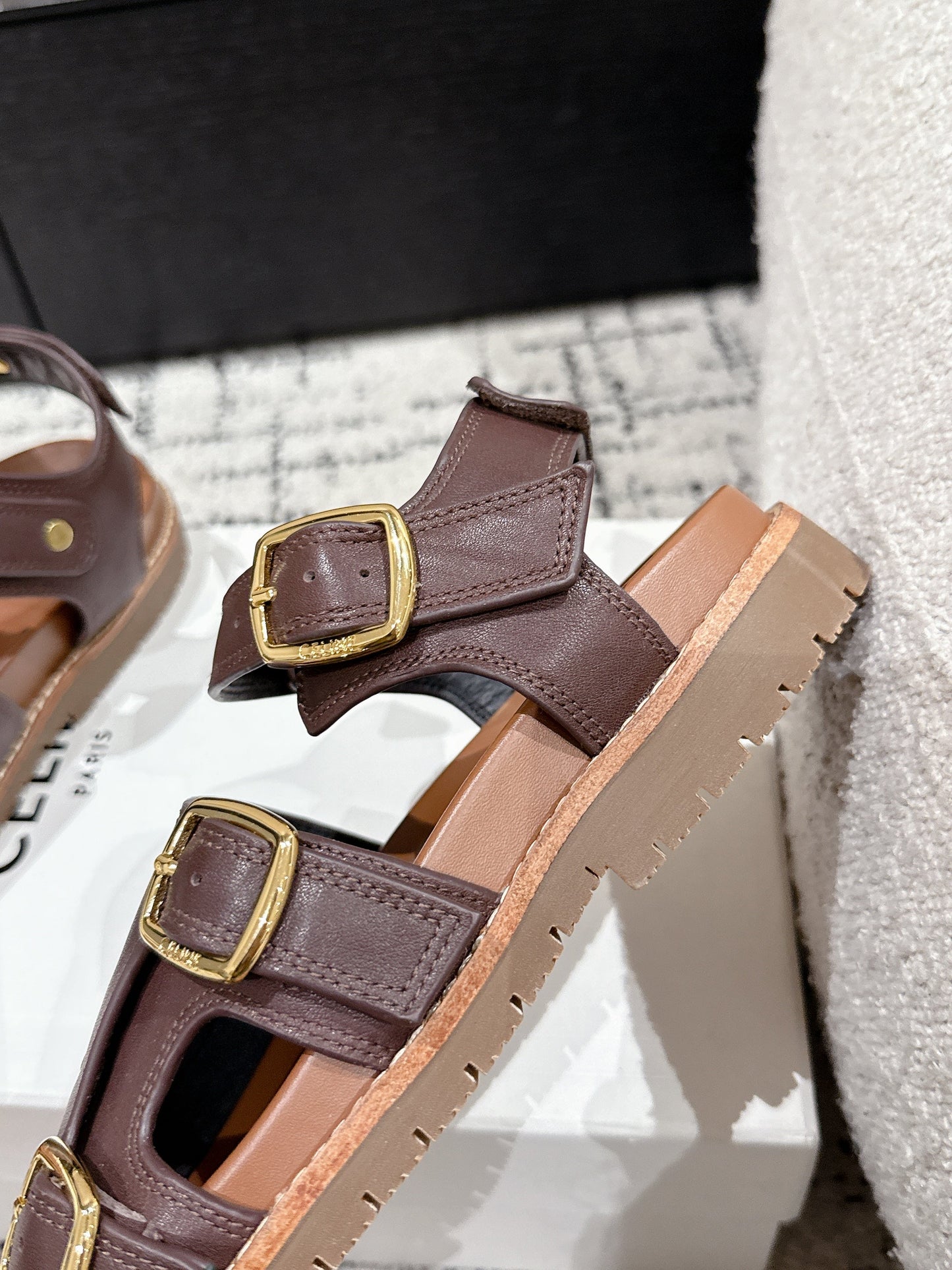 Celine CELINE 25C Dad Sandal Mule Hickory Brown Cowhide 232352
