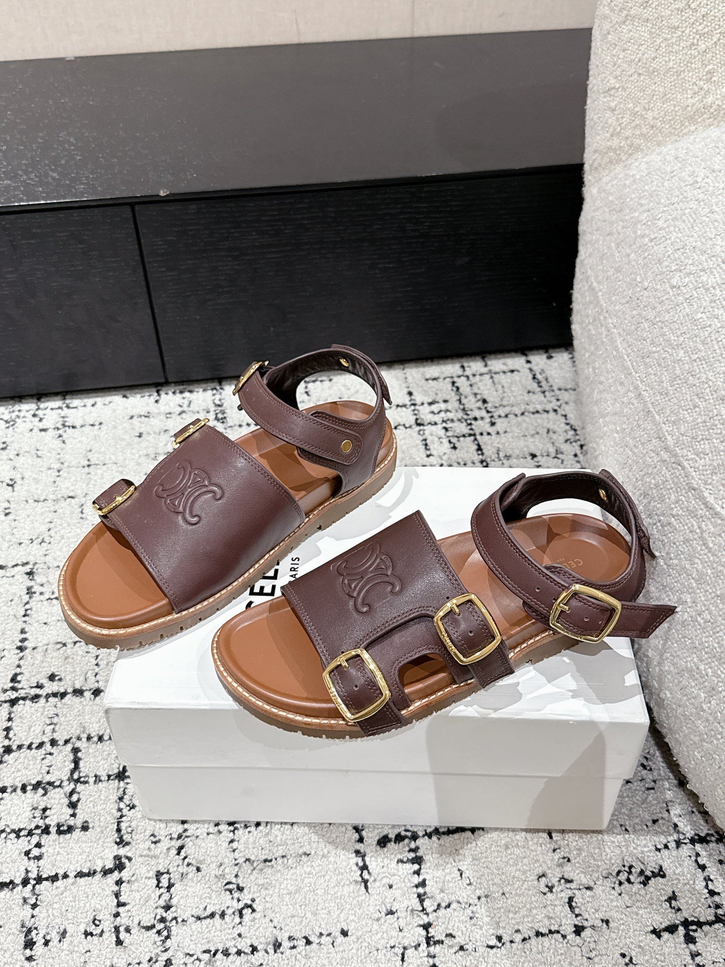 Celine CELINE 25C Dad Sandal Mule Hickory Brown Cowhide 232352