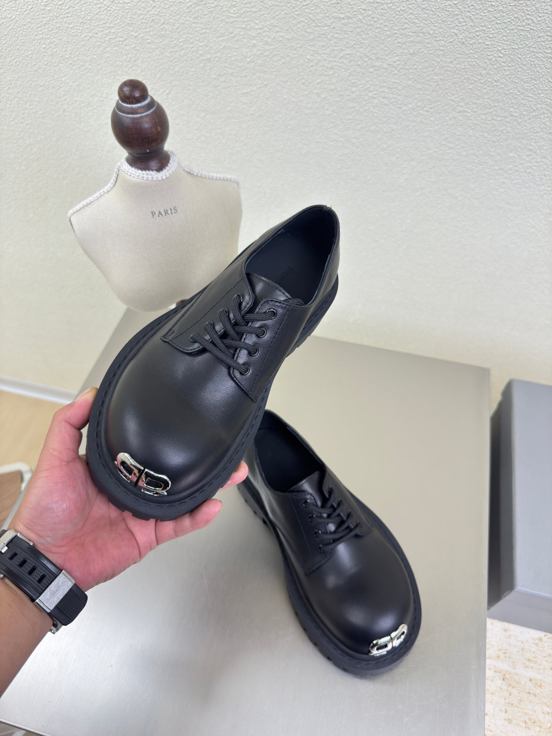 Balanciaga STOMPER DERBY IN BLACK SOFT BULLSKIN