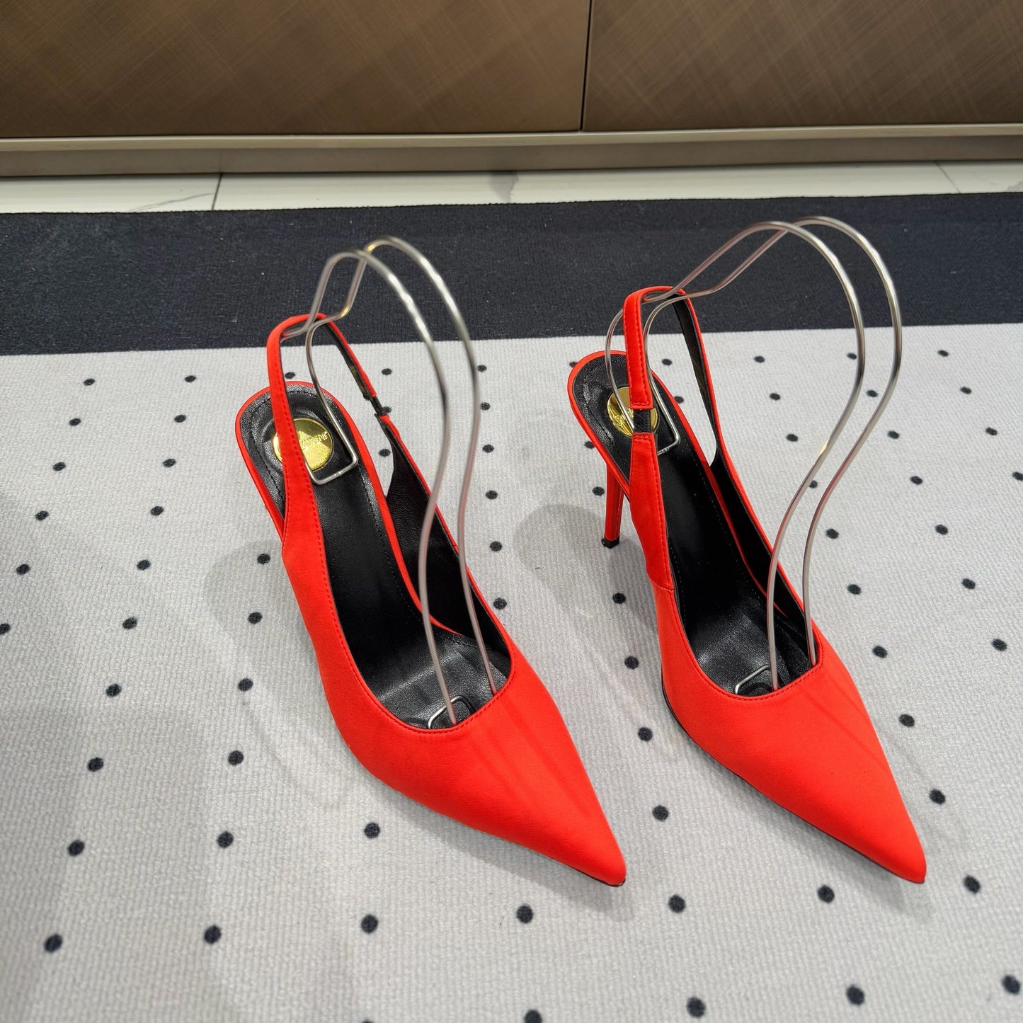 Saint Laurent L'ENTRACTE SLINGBACK PUMPS IN RED SATIN