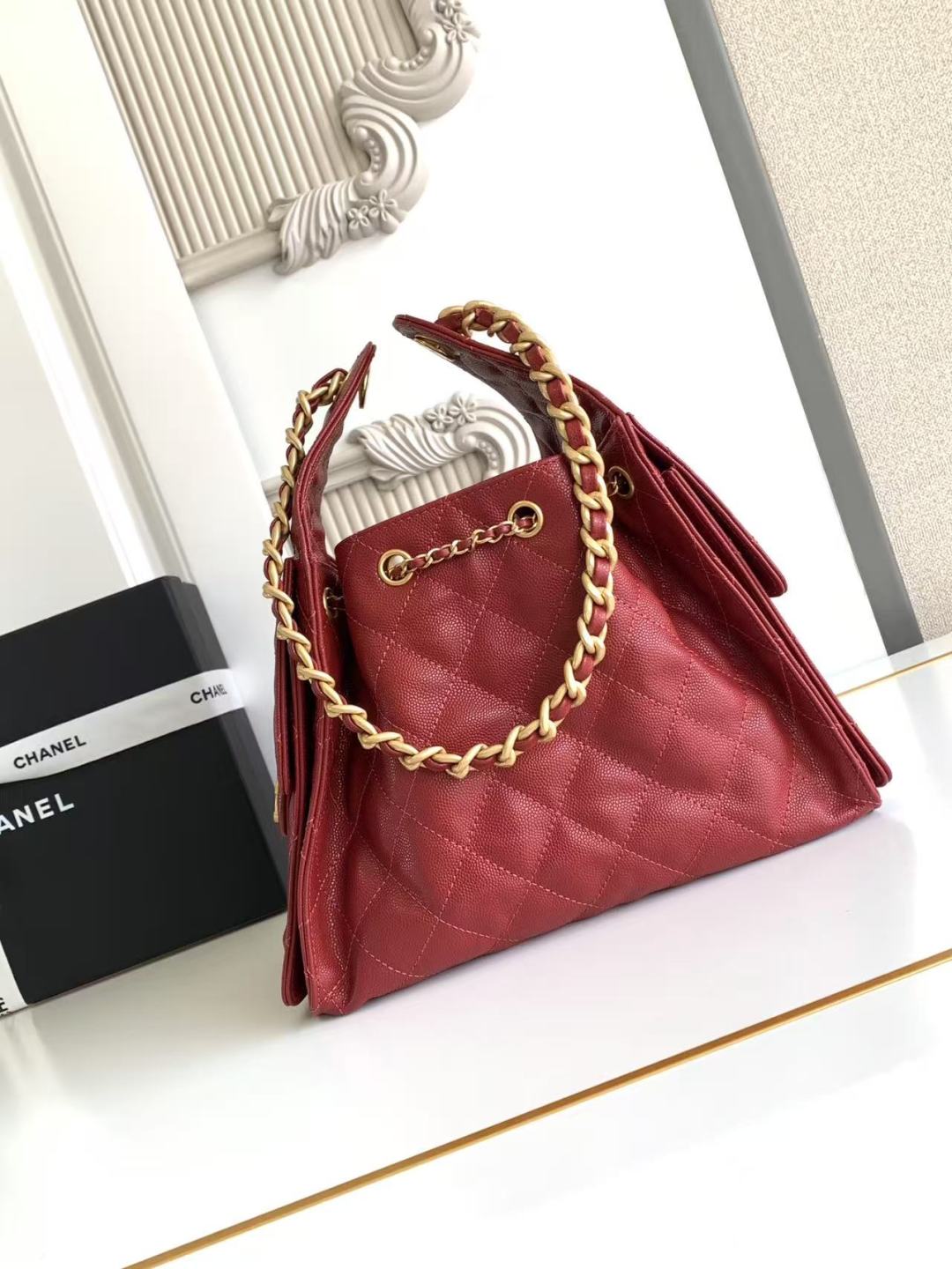 CHANEL 25C Hobo Bag 30cm Dark Red Grained Calfskin