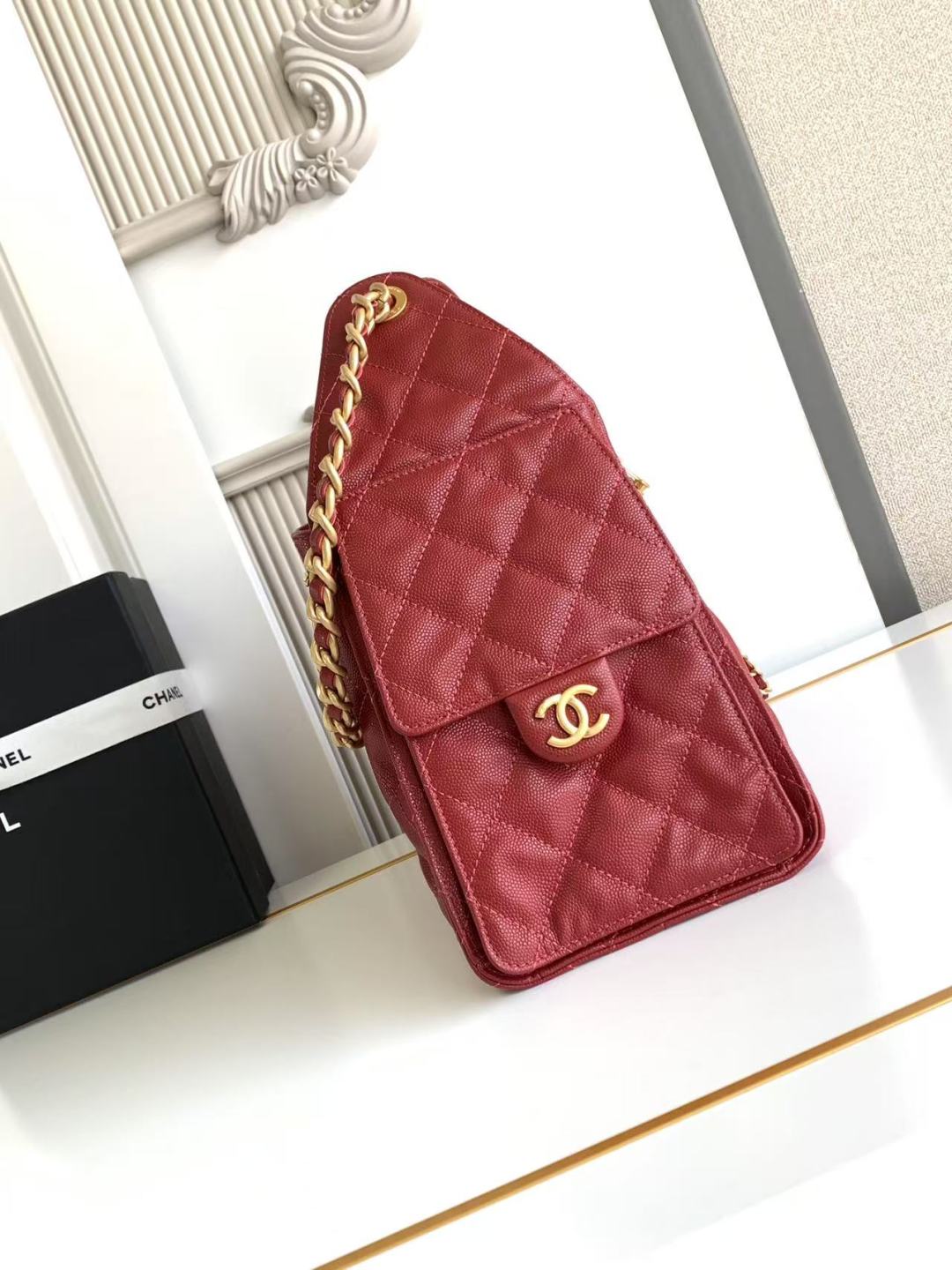 CHANEL 25C Hobo Bag 30cm Dark Red Grained Calfskin