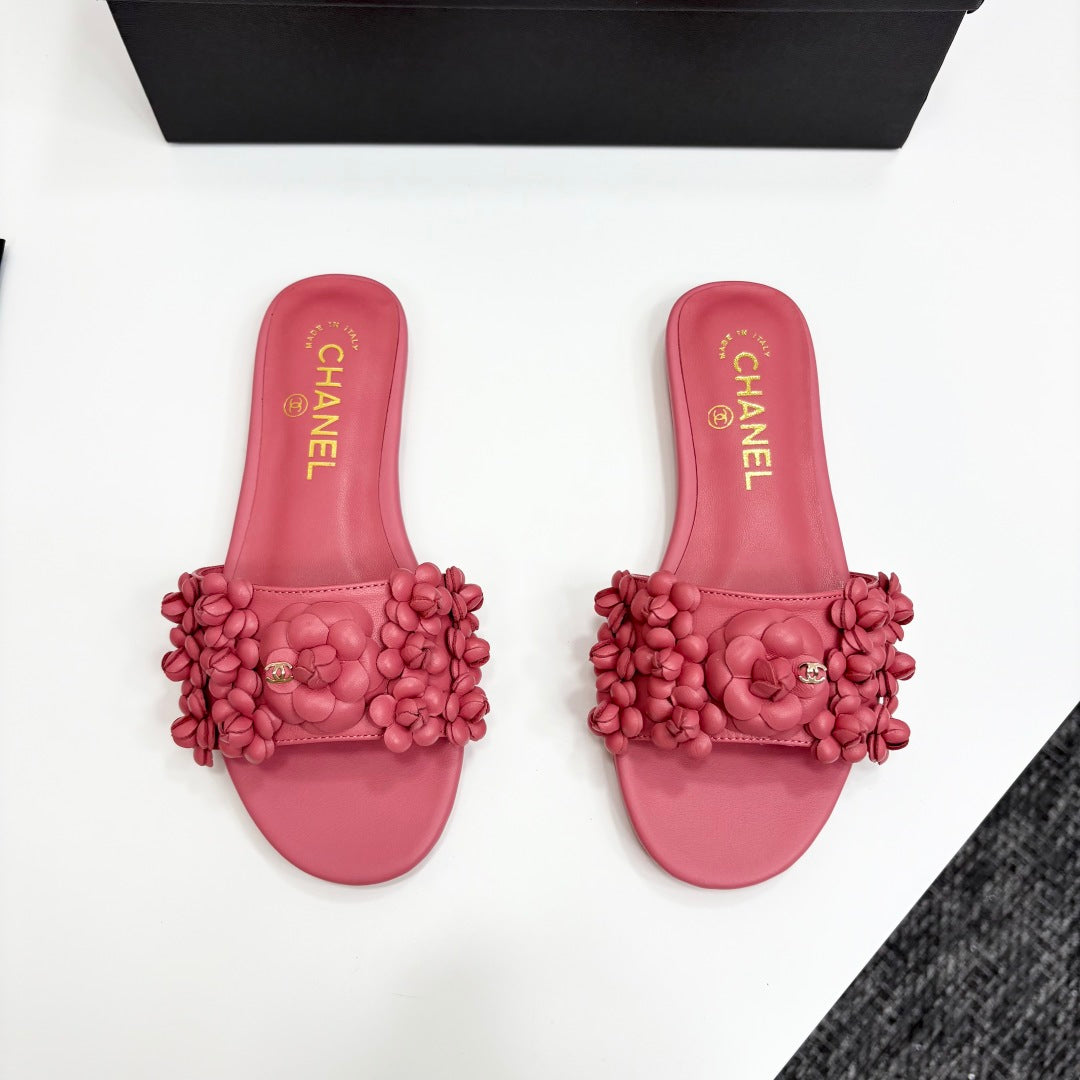 CHANEL 25C Mules Flower Pink Calfskin