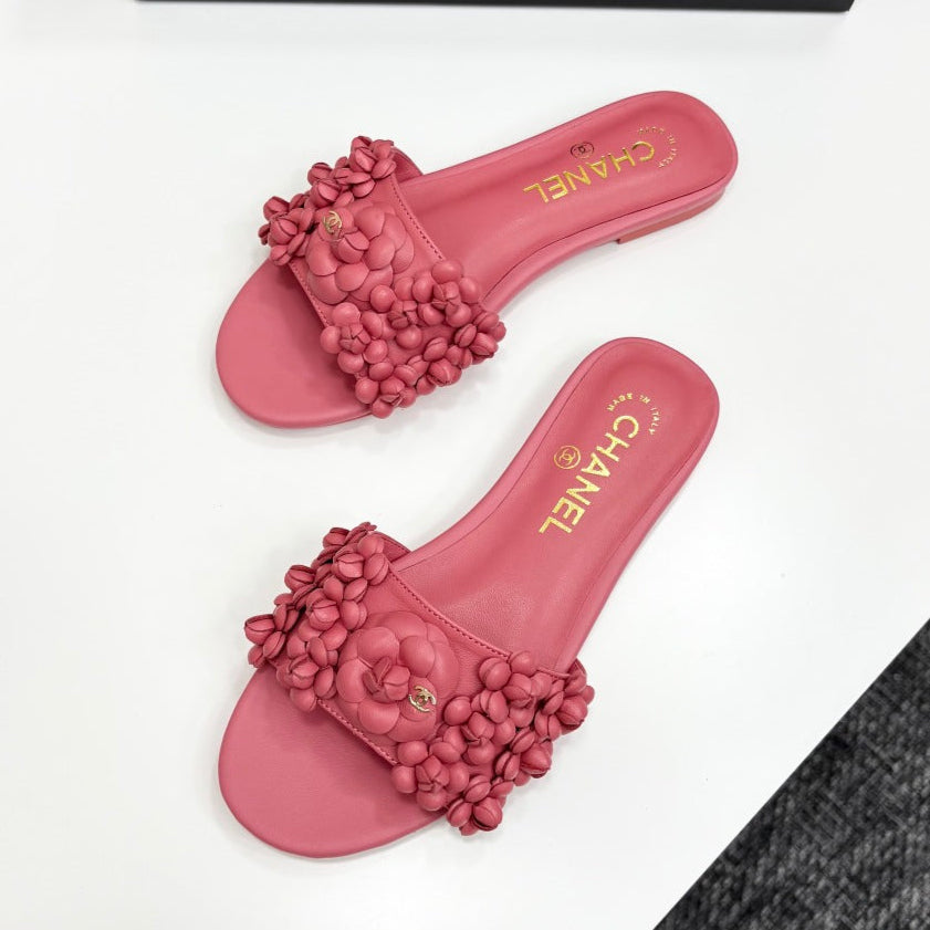 CHANEL 25C Mules Flower Pink Calfskin