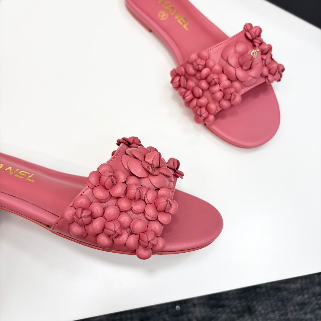 CHANEL 25C Mules Flower Pink Calfskin