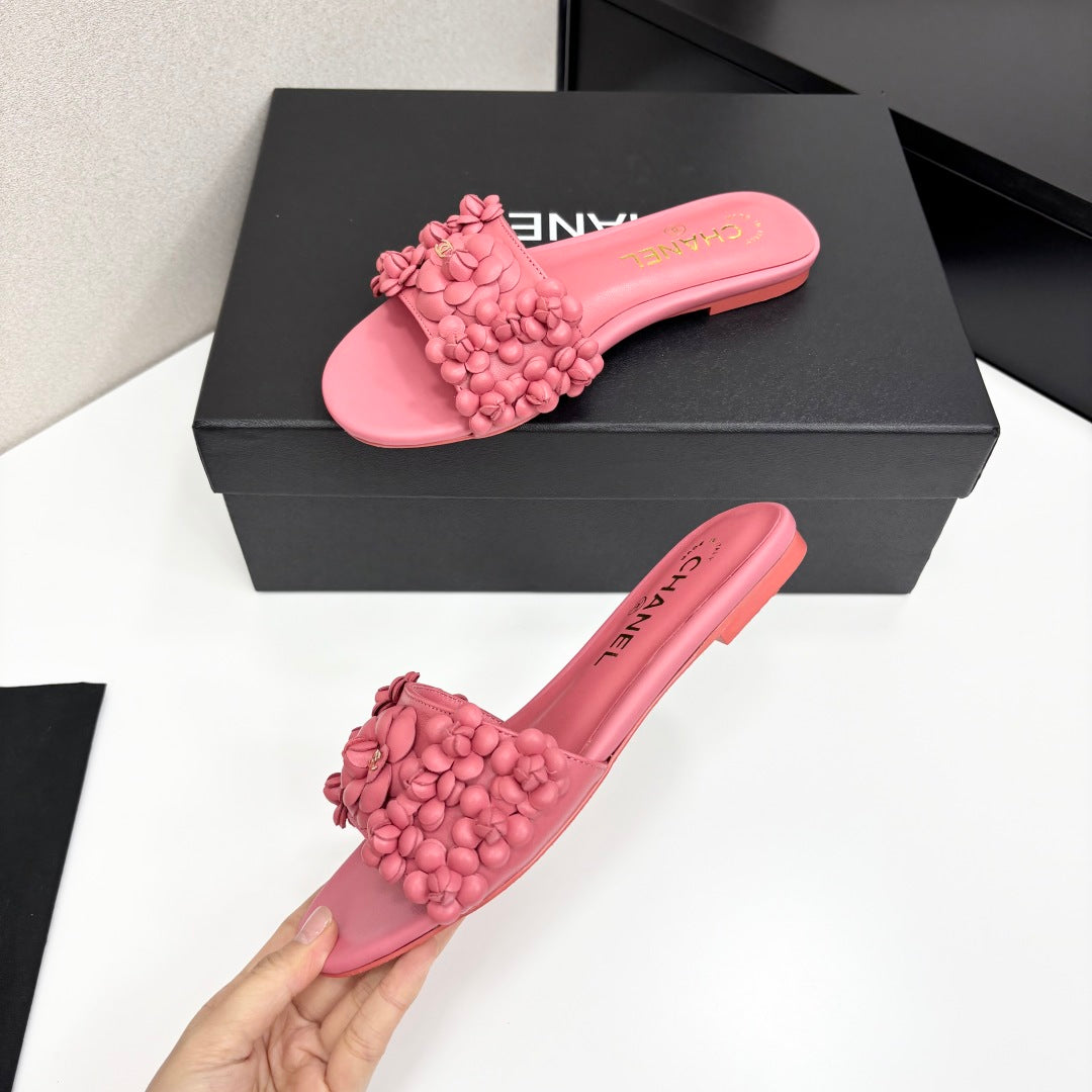 CHANEL 25C Mules Flower Pink Calfskin