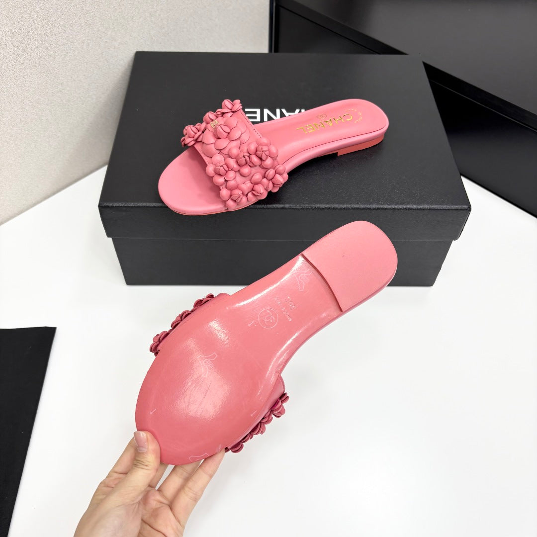CHANEL 25C Mules Flower Pink Calfskin