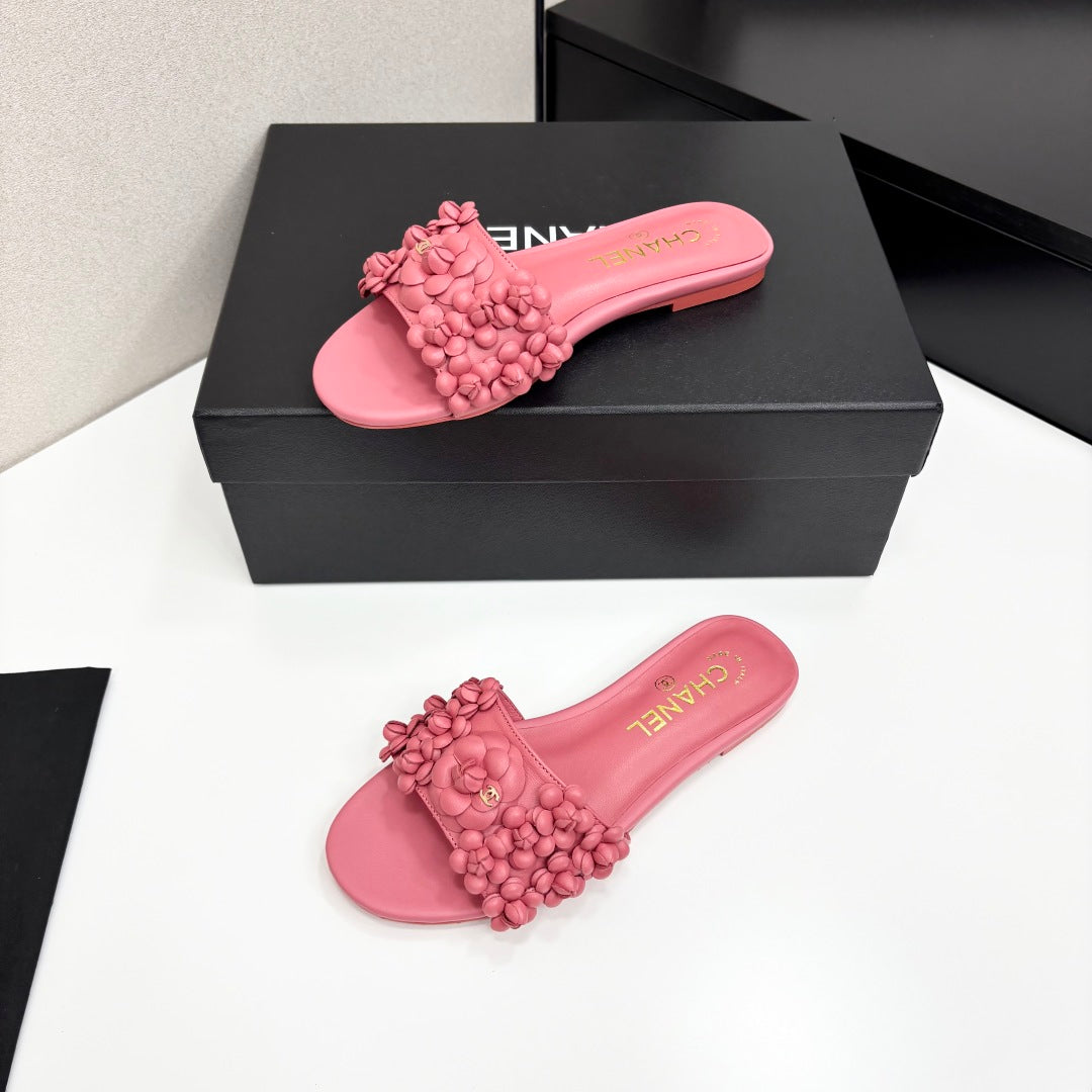 CHANEL 25C Mules Flower Pink Calfskin