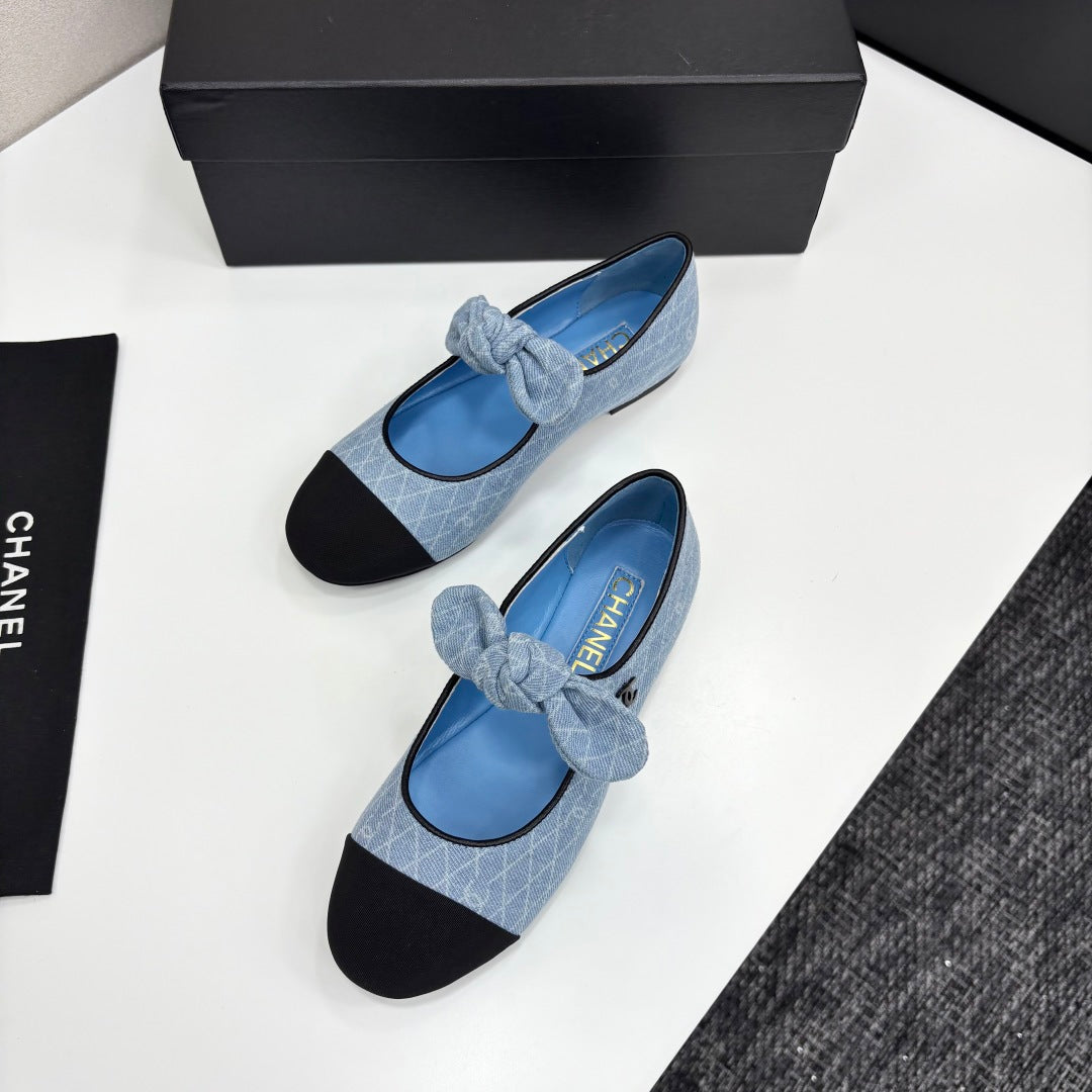 CHANEL 25 Mary Jane Flats Fabric and Sheepskin 270785