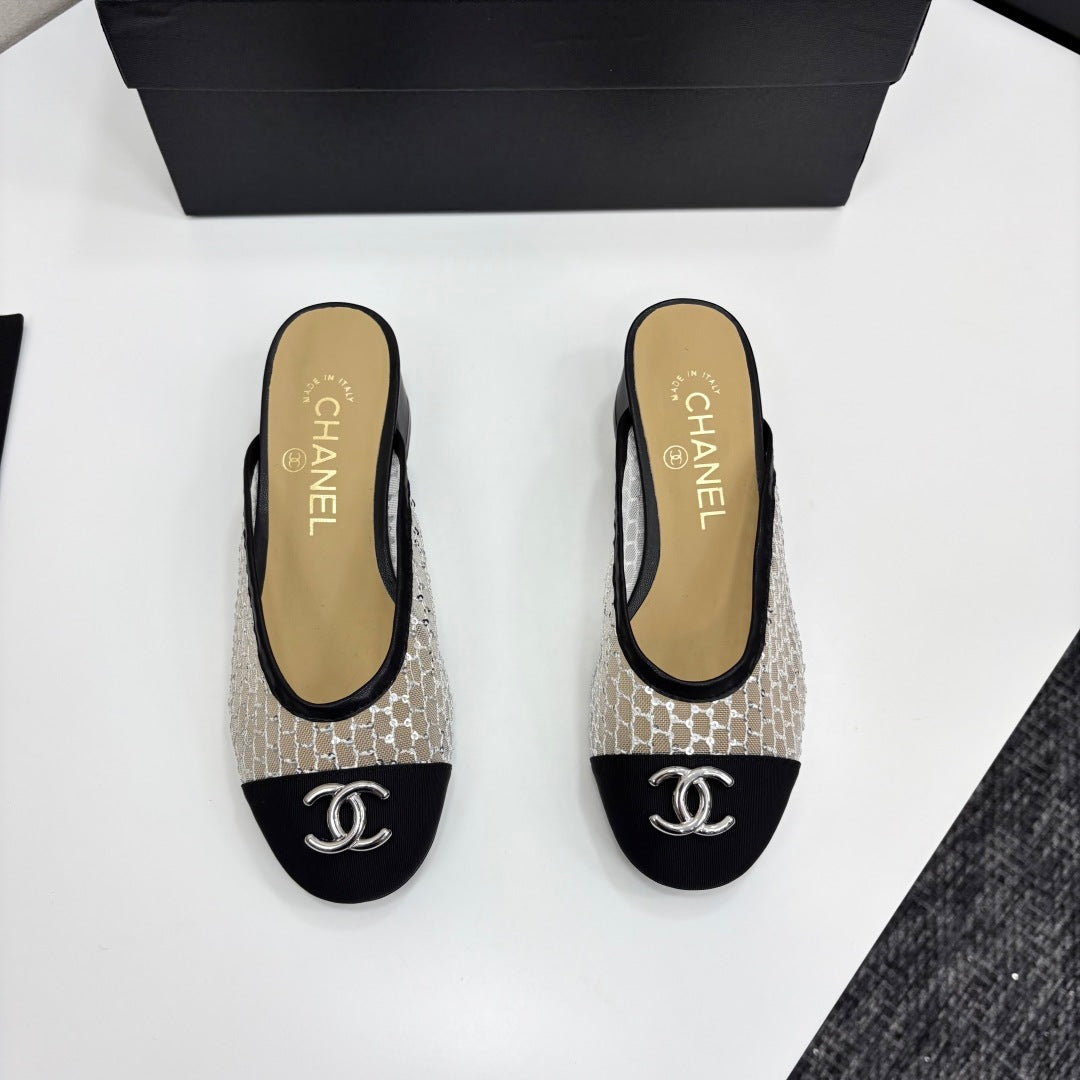 CHANEL 25 Mule Heel Mesh and Tweed 270797
