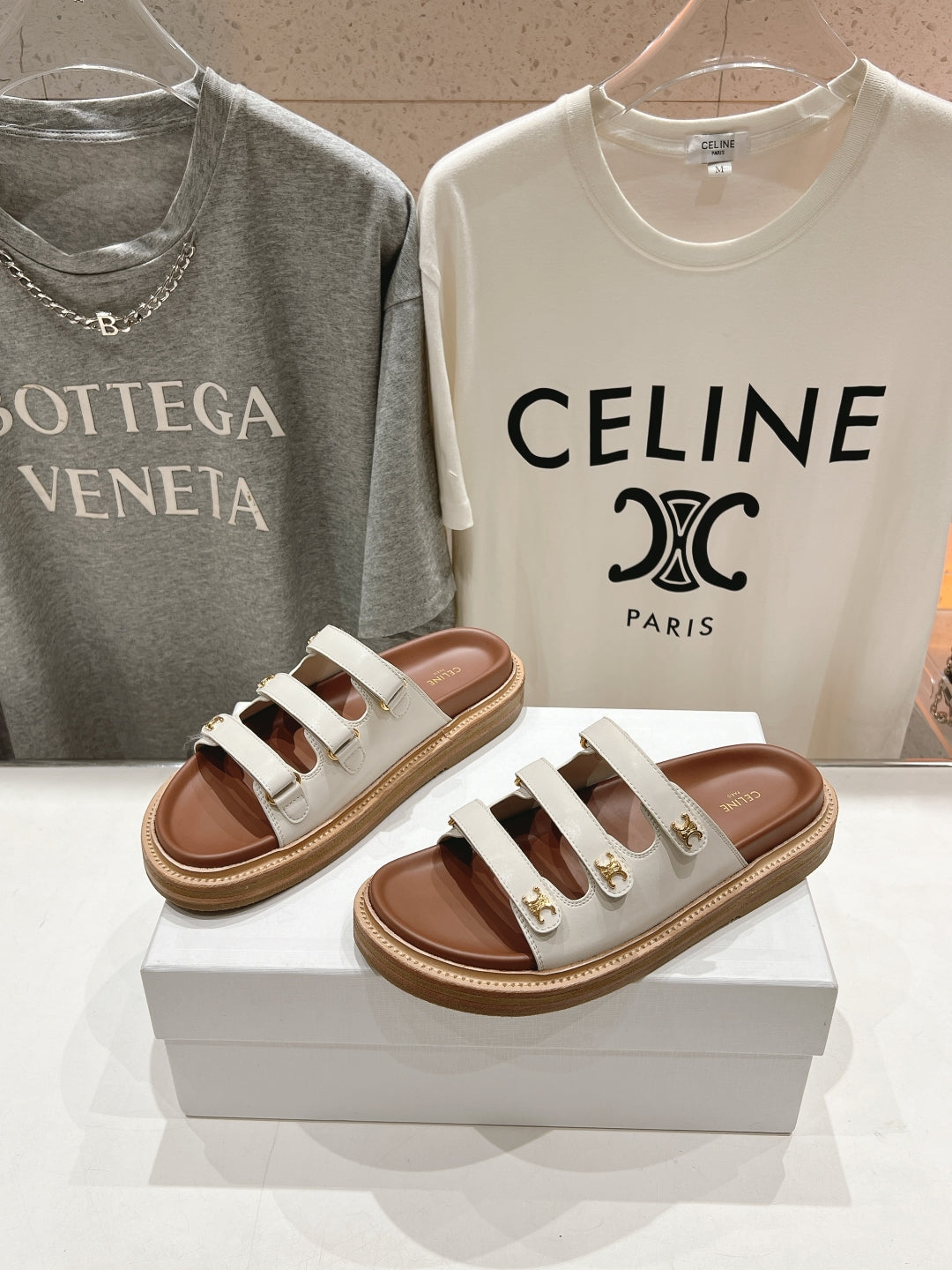 Celine CELINE Dad Sandal Mule White Cowhide 236752