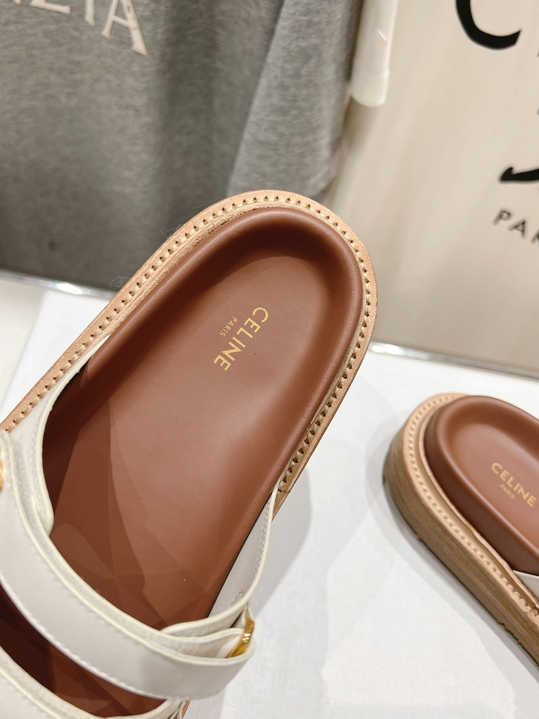 Celine CELINE Dad Sandal Mule White Cowhide 236752