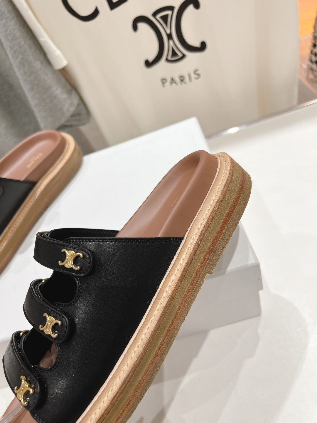 Celine CELINE Dad Sandal Mule Black Cowhide 236753