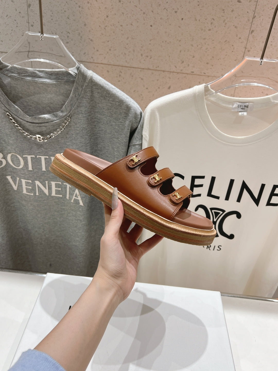 Celine CELINE Dad Sandal Mule Chocolate Cowhide 236754