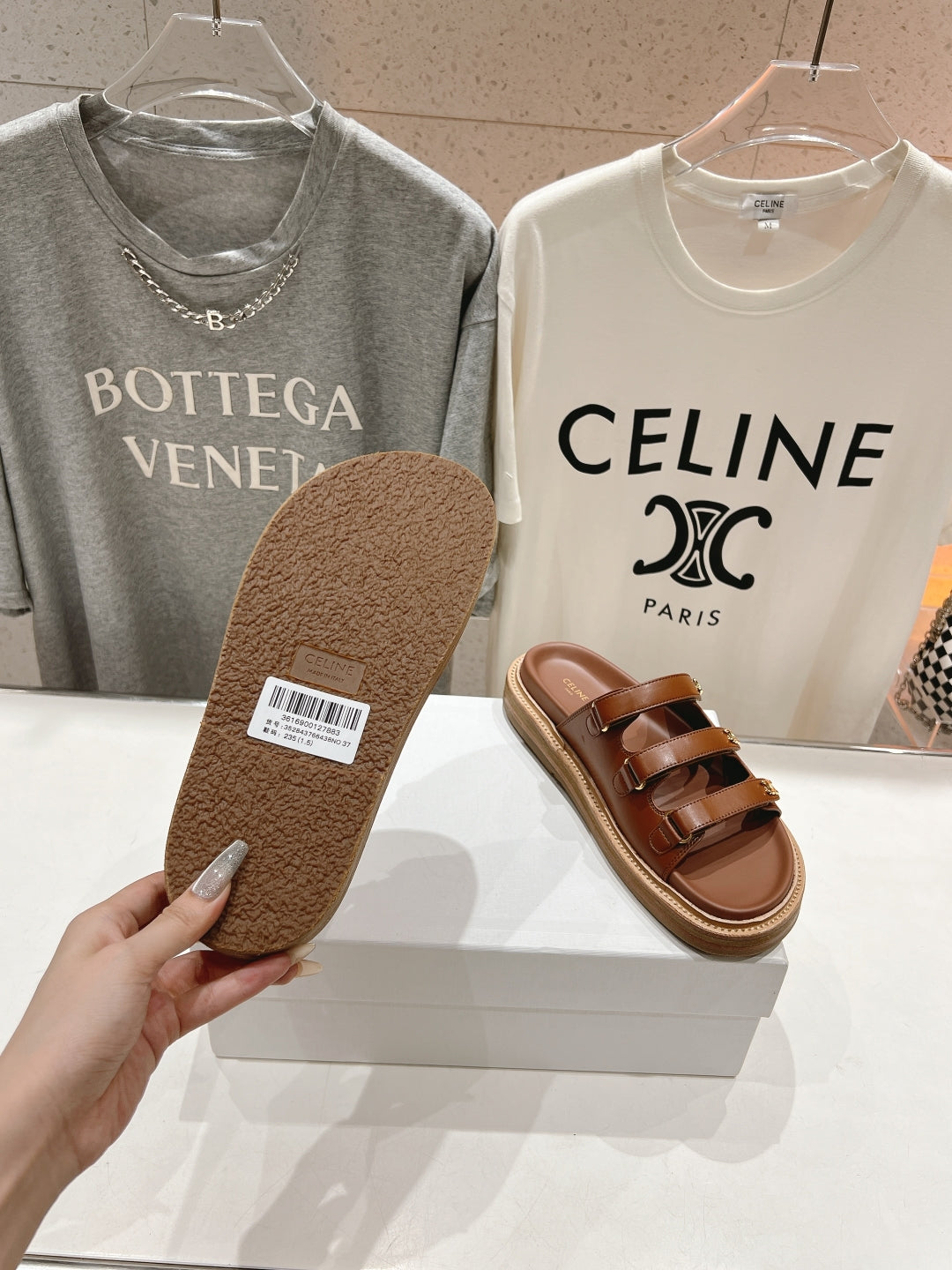 Celine CELINE Dad Sandal Mule Chocolate Cowhide 236754
