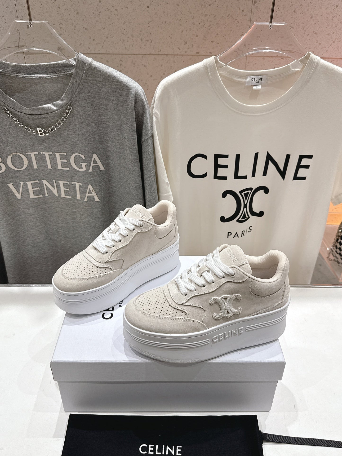 Celine CELINE 25C SNEAKERS WITH WEDGE BEIGE SUEDE 236766