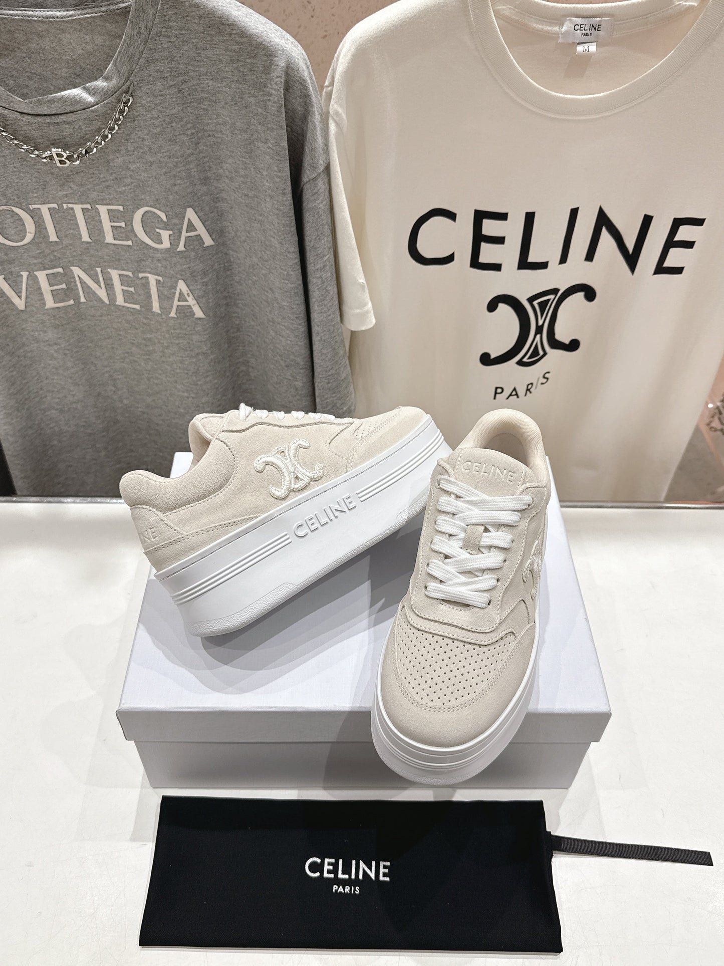 Celine CELINE 25C SNEAKERS WITH WEDGE BEIGE SUEDE 236766