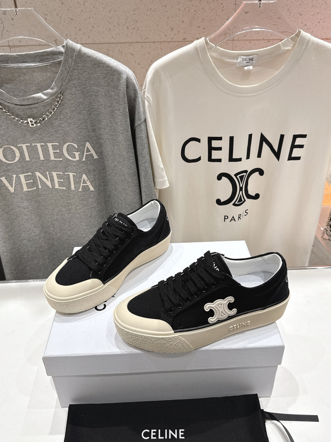 Celine CELINE 25C Trainer Sneaker Black Canvas 236762