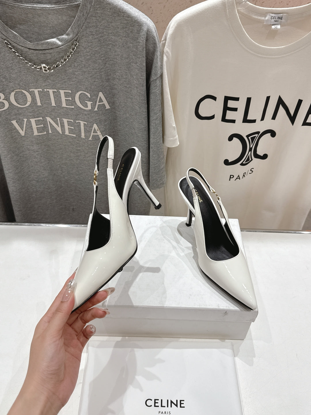 Celine Celine 25C Slingback Pump White Patent Leather 236768