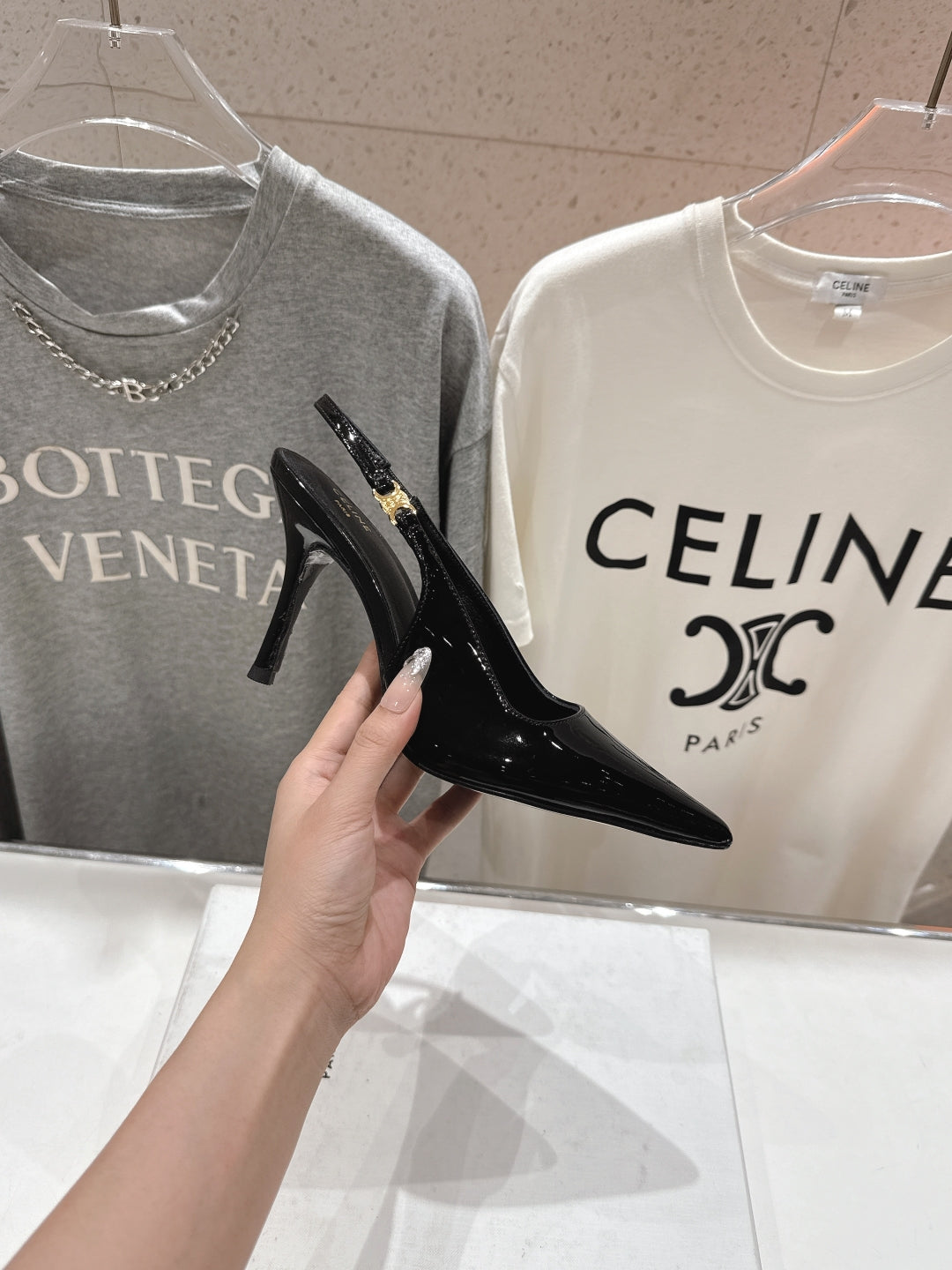 Celine Celine 25C Slingback Pump Black Patent Leather 236769