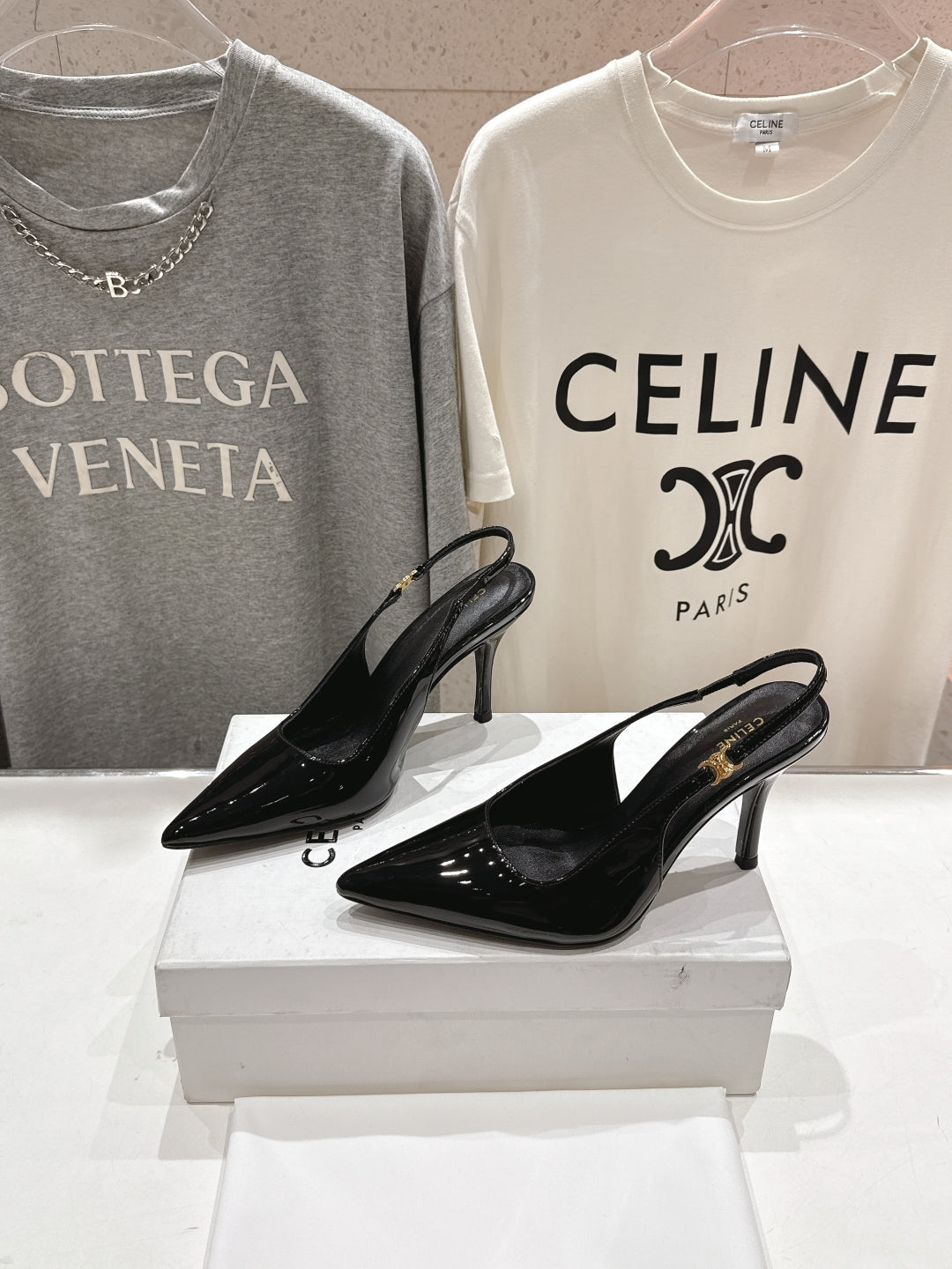 Celine Celine 25C Slingback Pump Black Patent Leather 236769