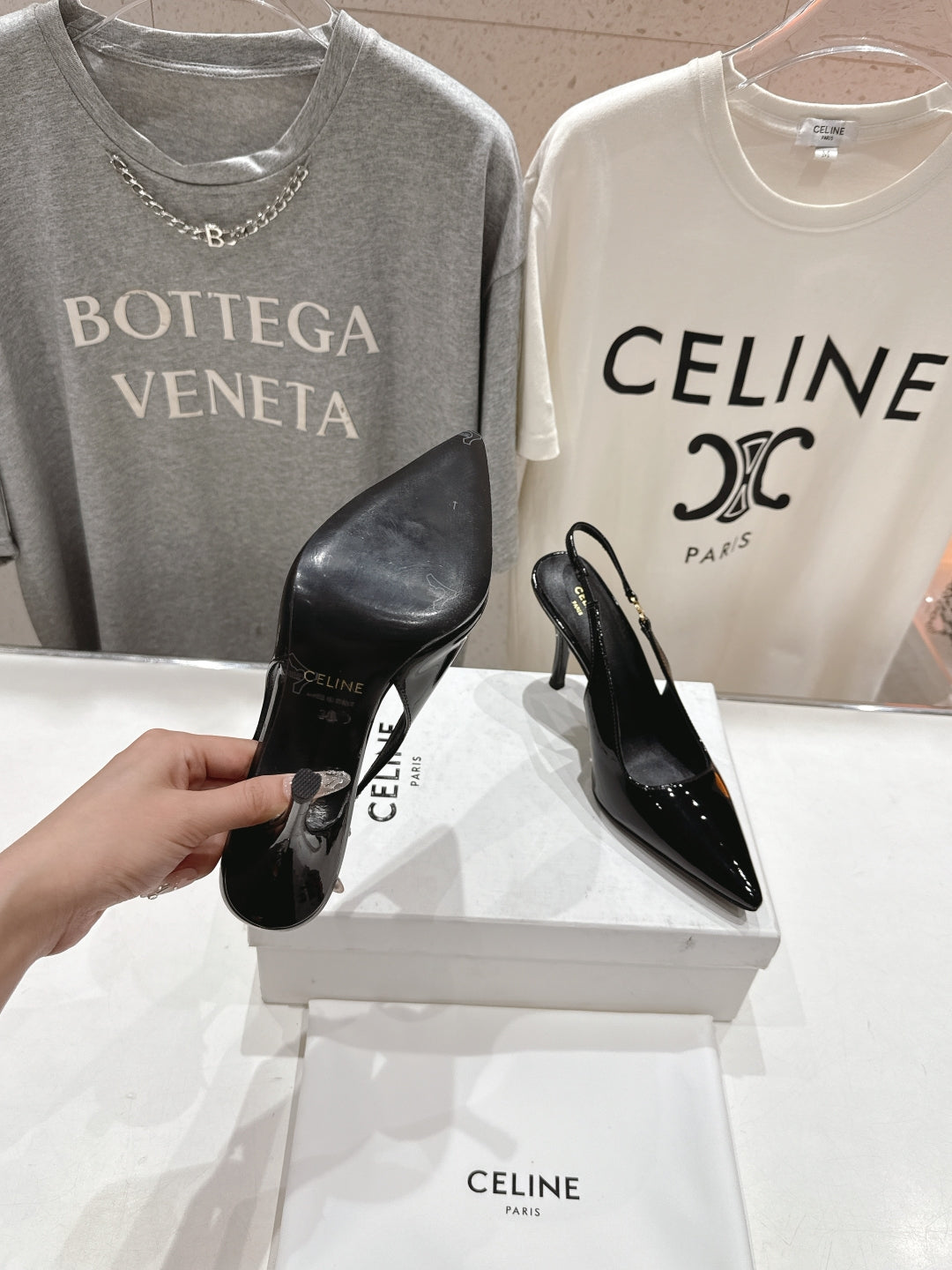 Celine Celine 25C Slingback Pump Black Patent Leather 236769