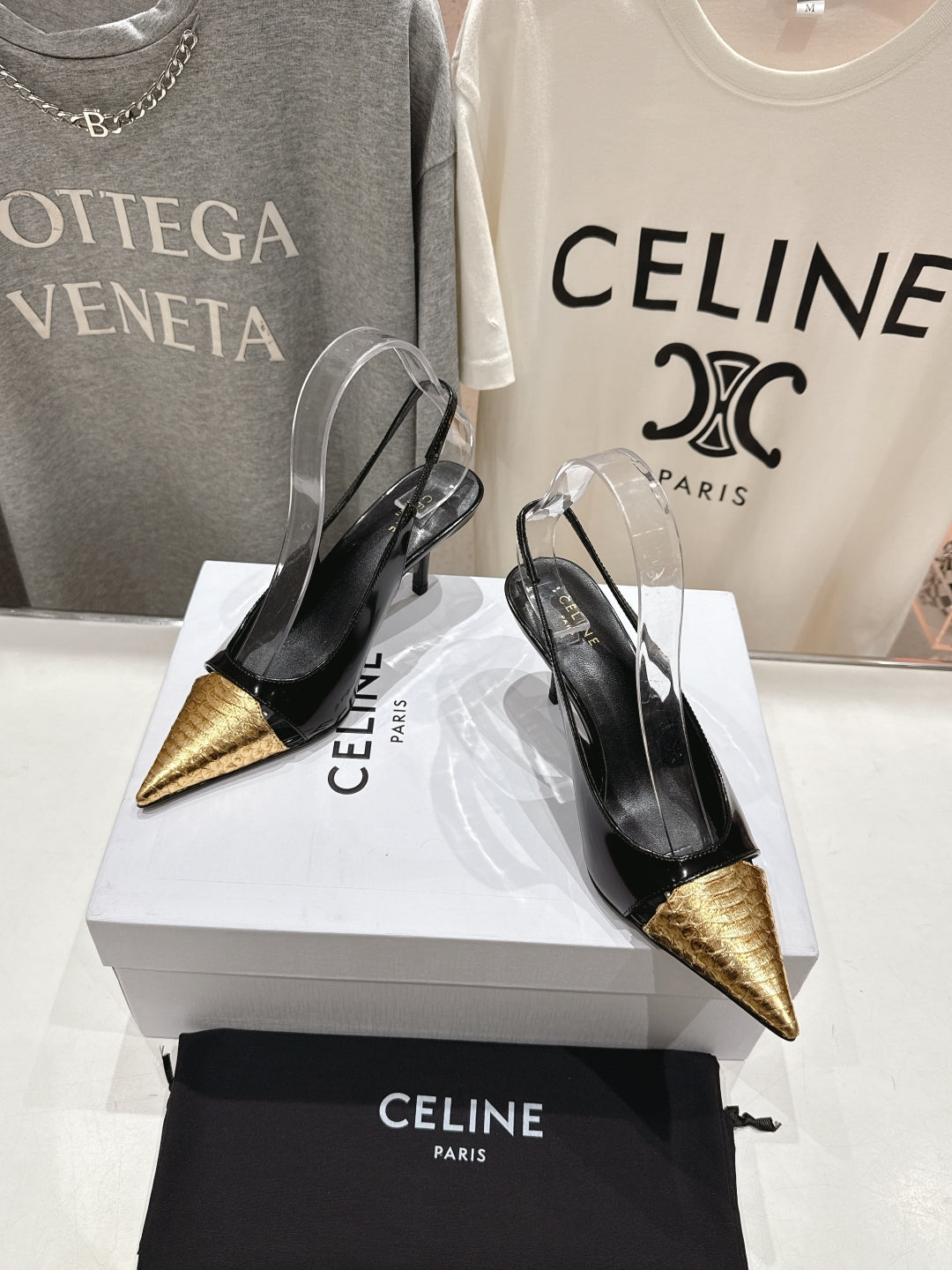 Celine Celine 25C Slingback Pump Black mix Gold Sheepskin 236771