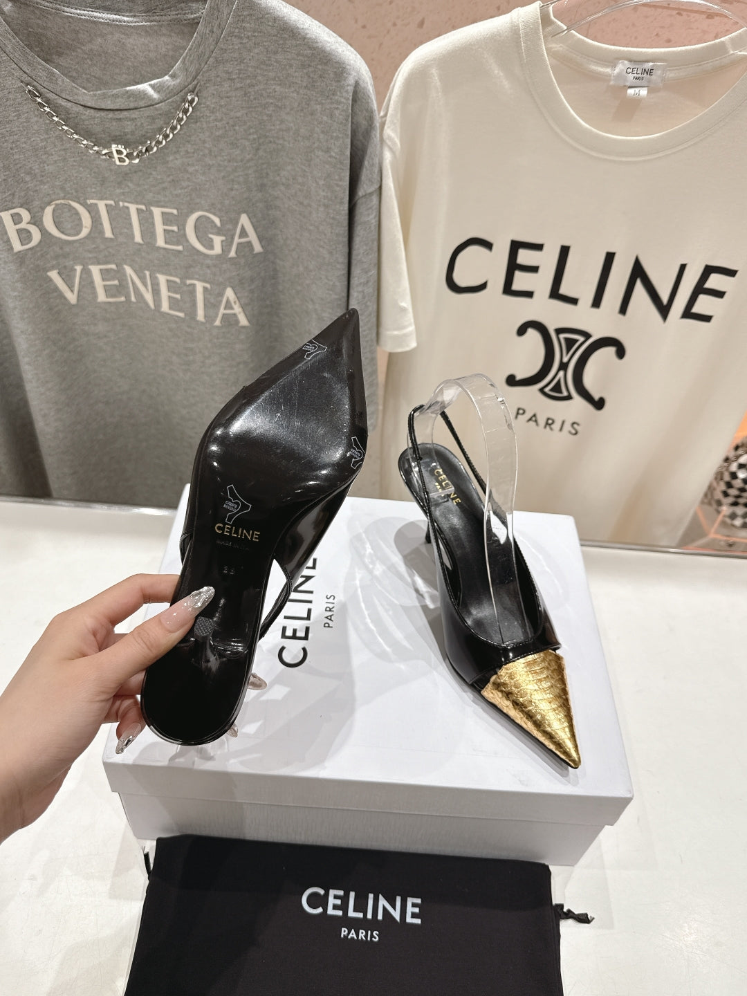 Celine Celine 25C Slingback Pump Black mix Gold Sheepskin 236771