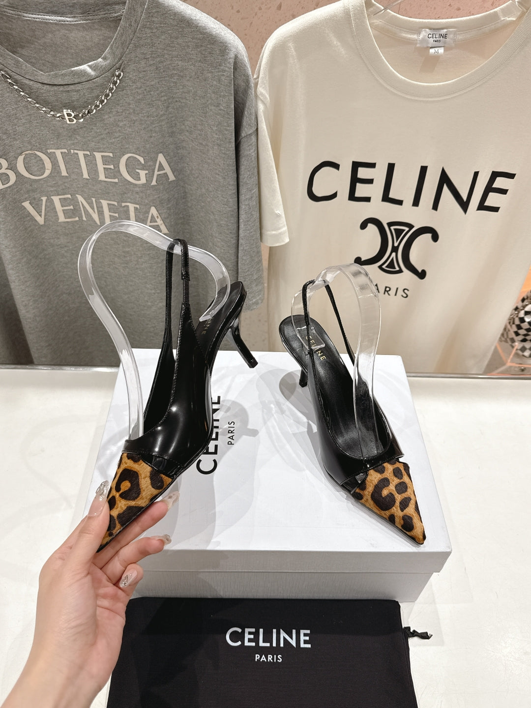 Celine Celine 25C Slingback Pump Black mix Brown Sheepskin 236773