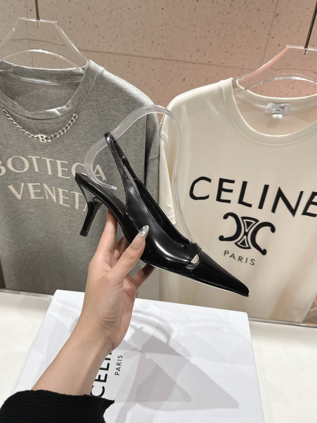 Celine Celine 25C Slingback Pump Black Sheepskin 236774
