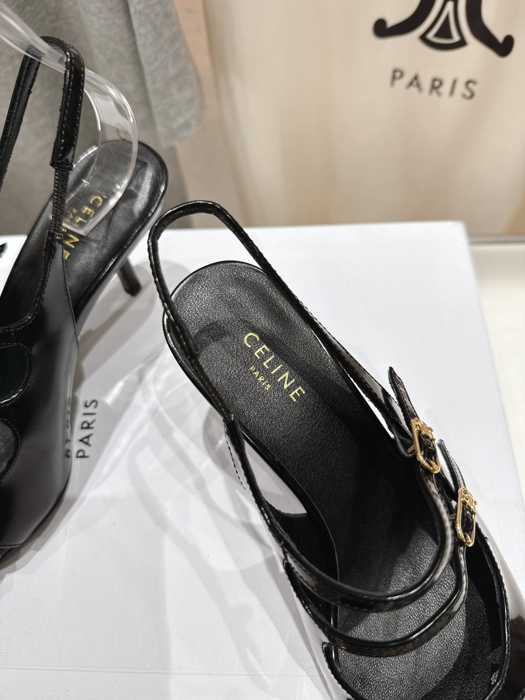 Celine Celine 25C Judy Double Strap Mary Jane Slingback Black mix Silver Sheepskin 236776