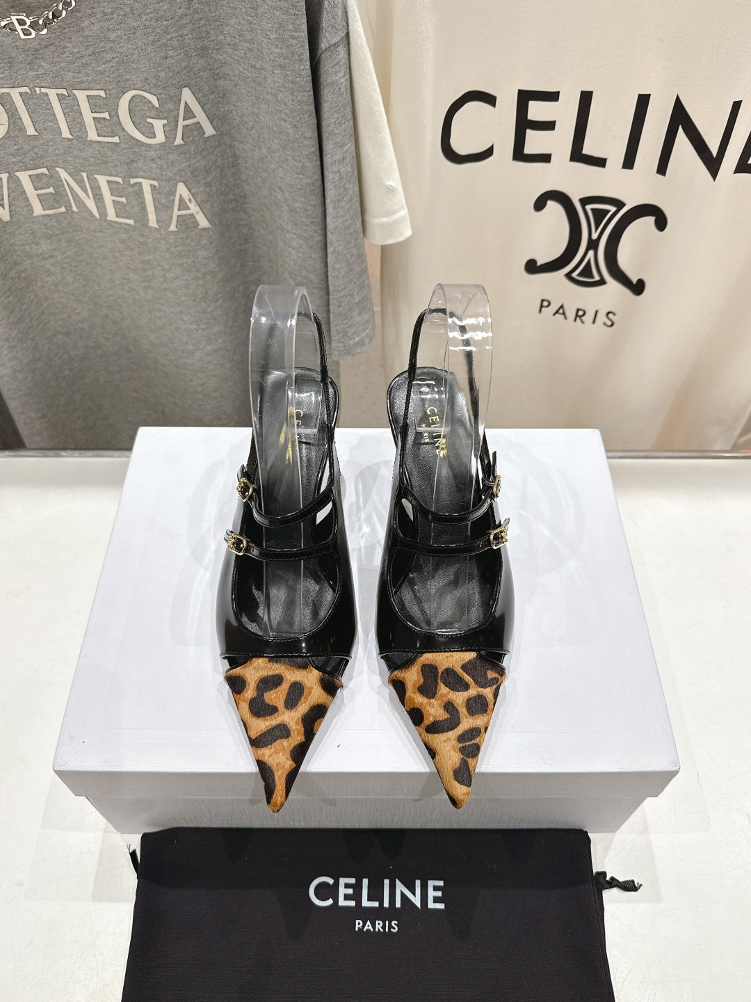 Celine Celine 25C Judy Double Strap Mary Jane Slingback Black mix Brown Sheepskin 236777