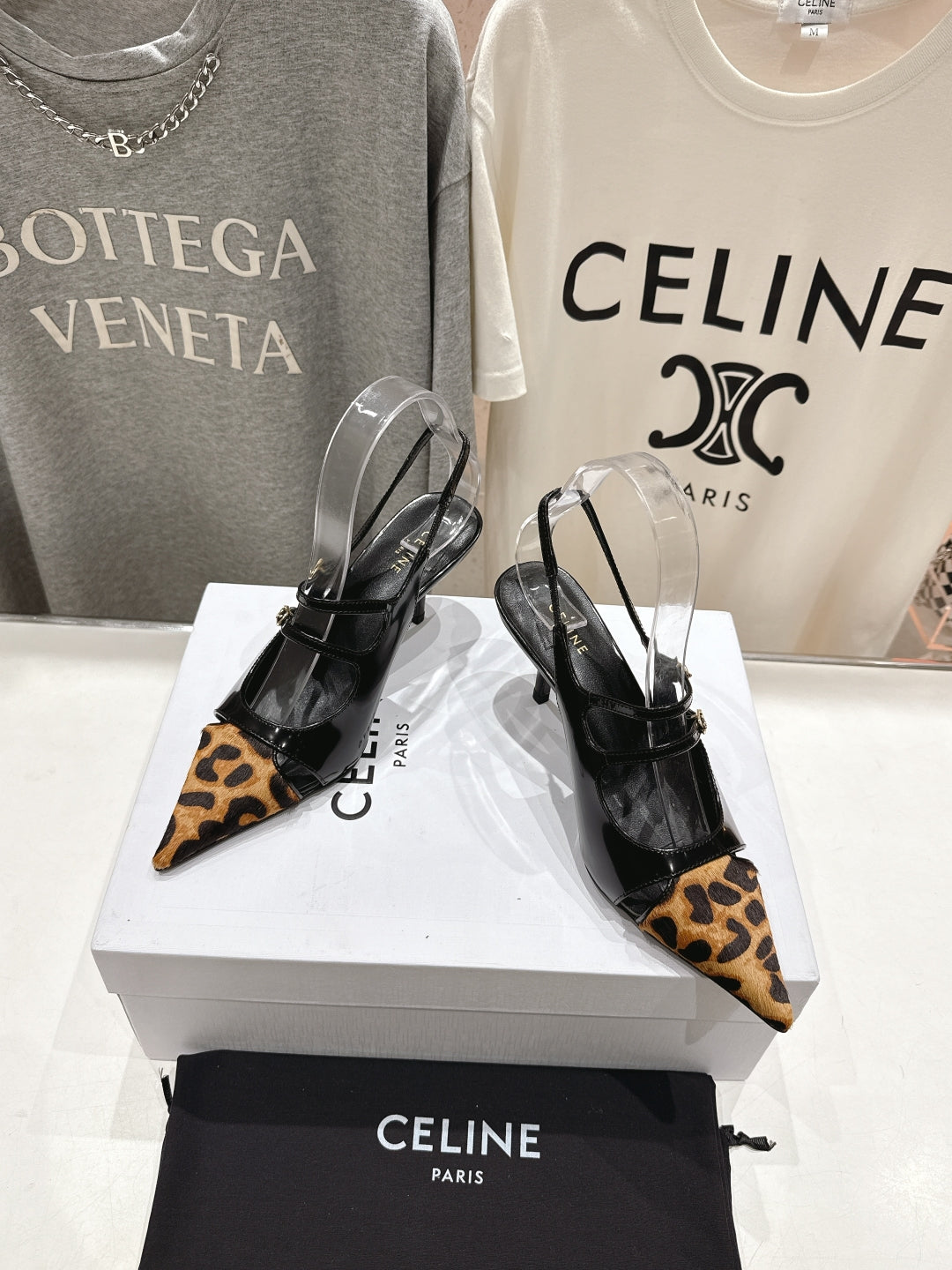 Celine Celine 25C Judy Double Strap Mary Jane Slingback Black mix Brown Sheepskin 236777