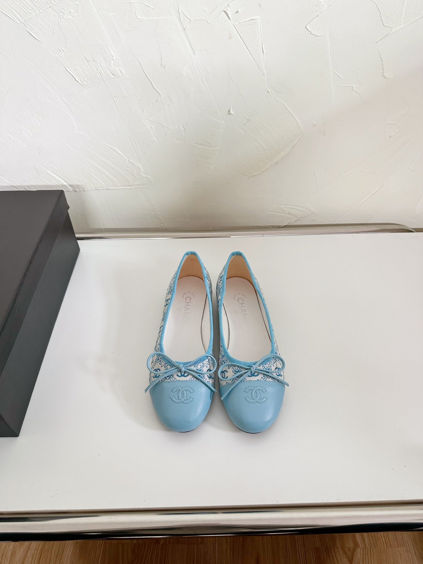 CHANEL Ballet Flats Cloud Blue Cloth Calfskin